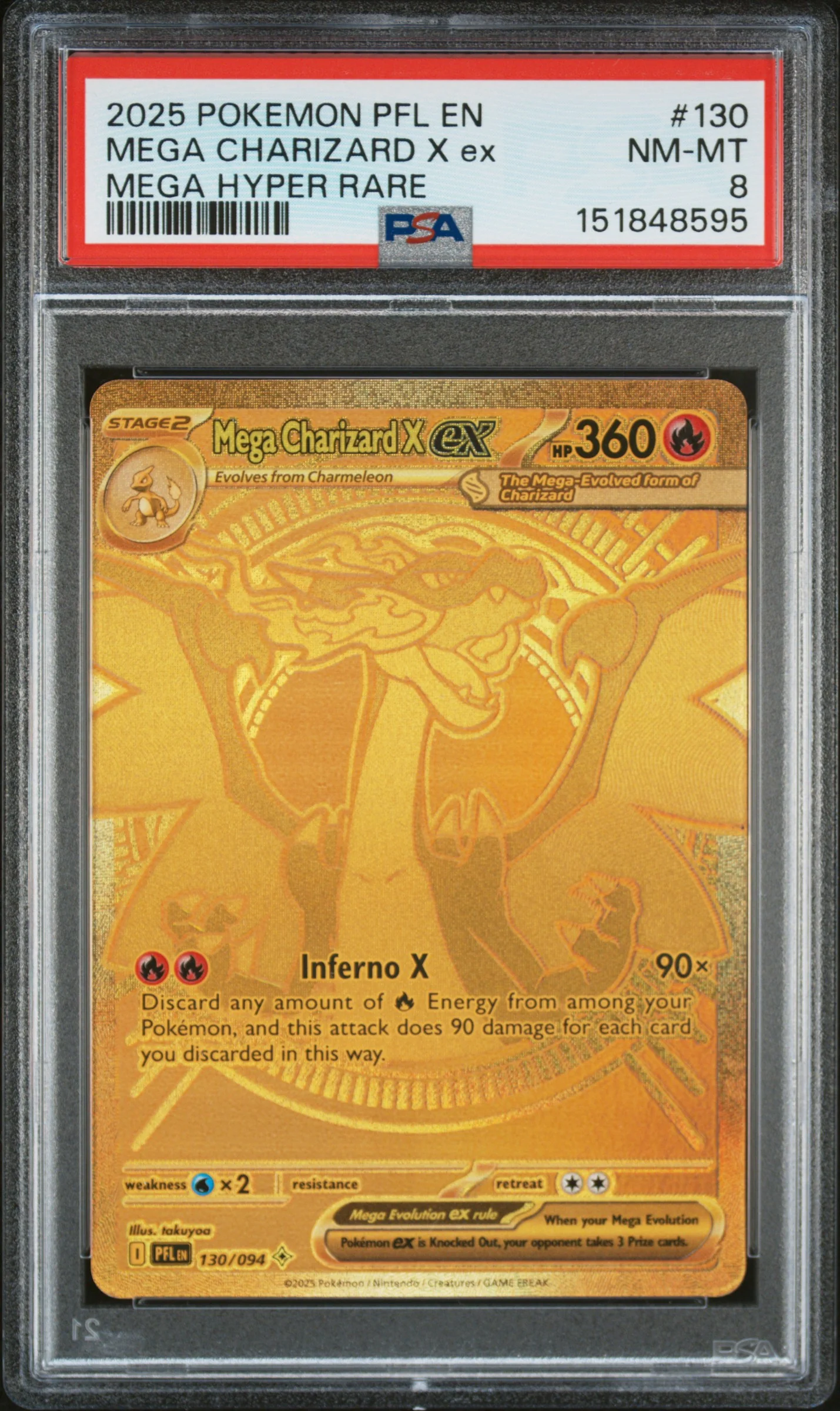 MEGA CHARIZARD X ex | 2025 POKEMON PFL EN-PHANTASMAL FLAMES 130 | MEGA HYPER RARE | PSA NM-MT 8