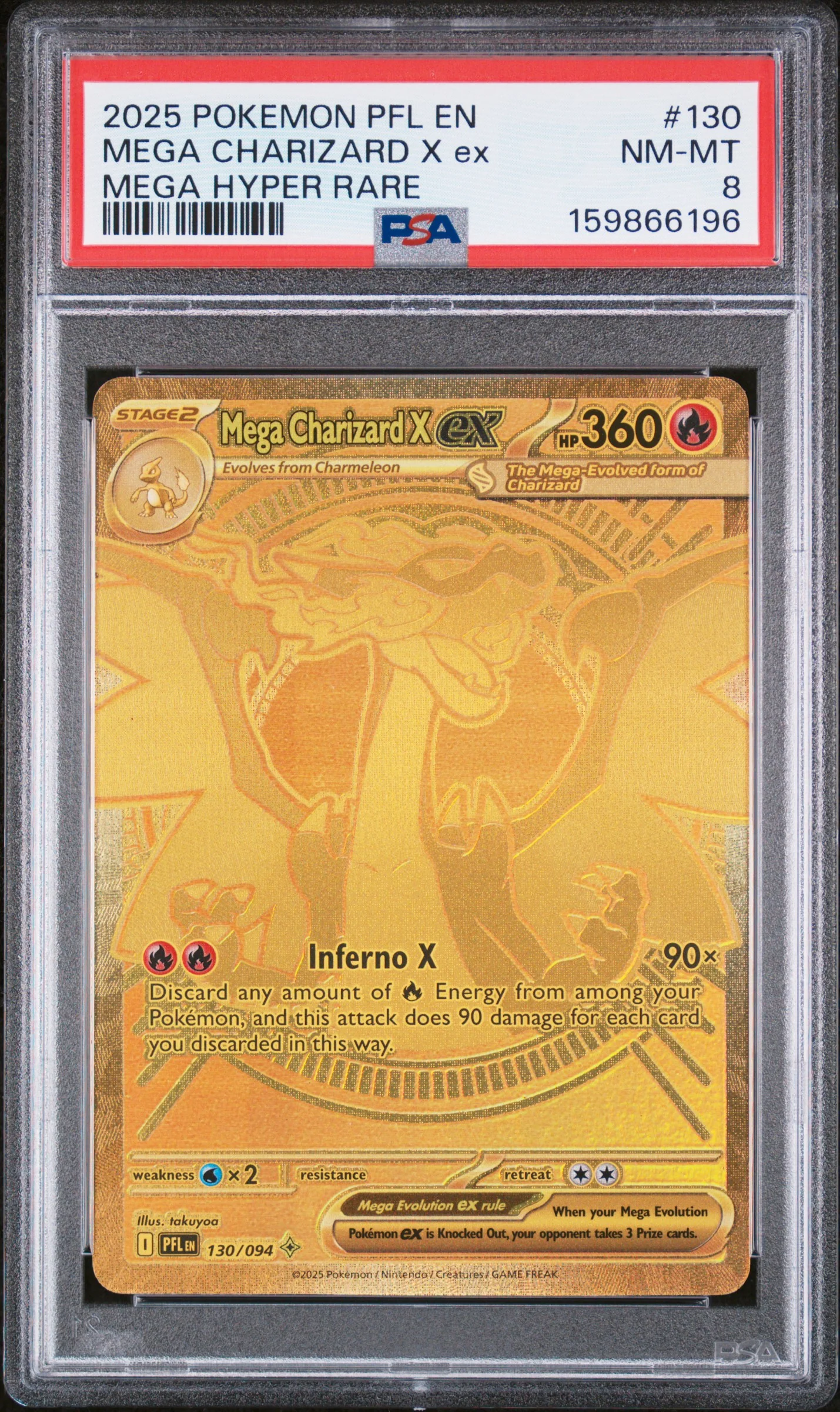 MEGA CHARIZARD X ex | 2025 POKEMON PFL EN-PHANTASMAL FLAMES 130 | MEGA HYPER RARE | PSA NM-MT 8