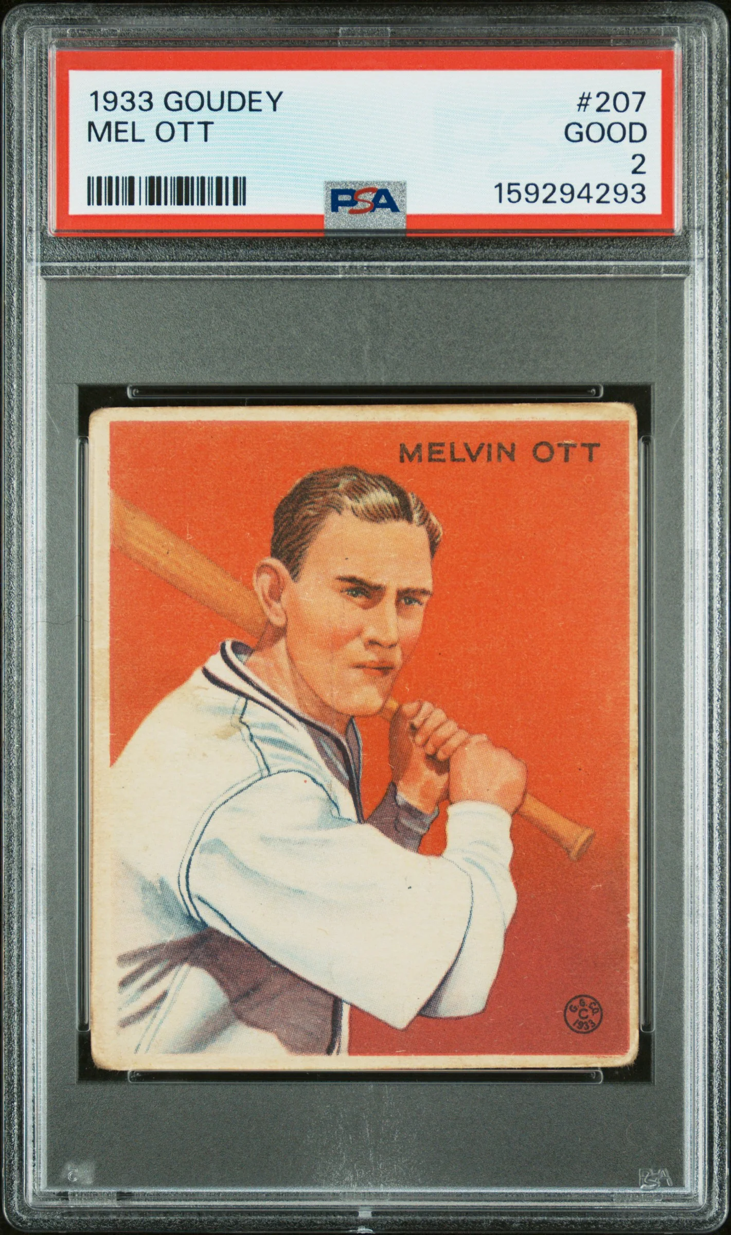 MEL OTT | 1933 GOUDEY 207 | PSA GOOD 2