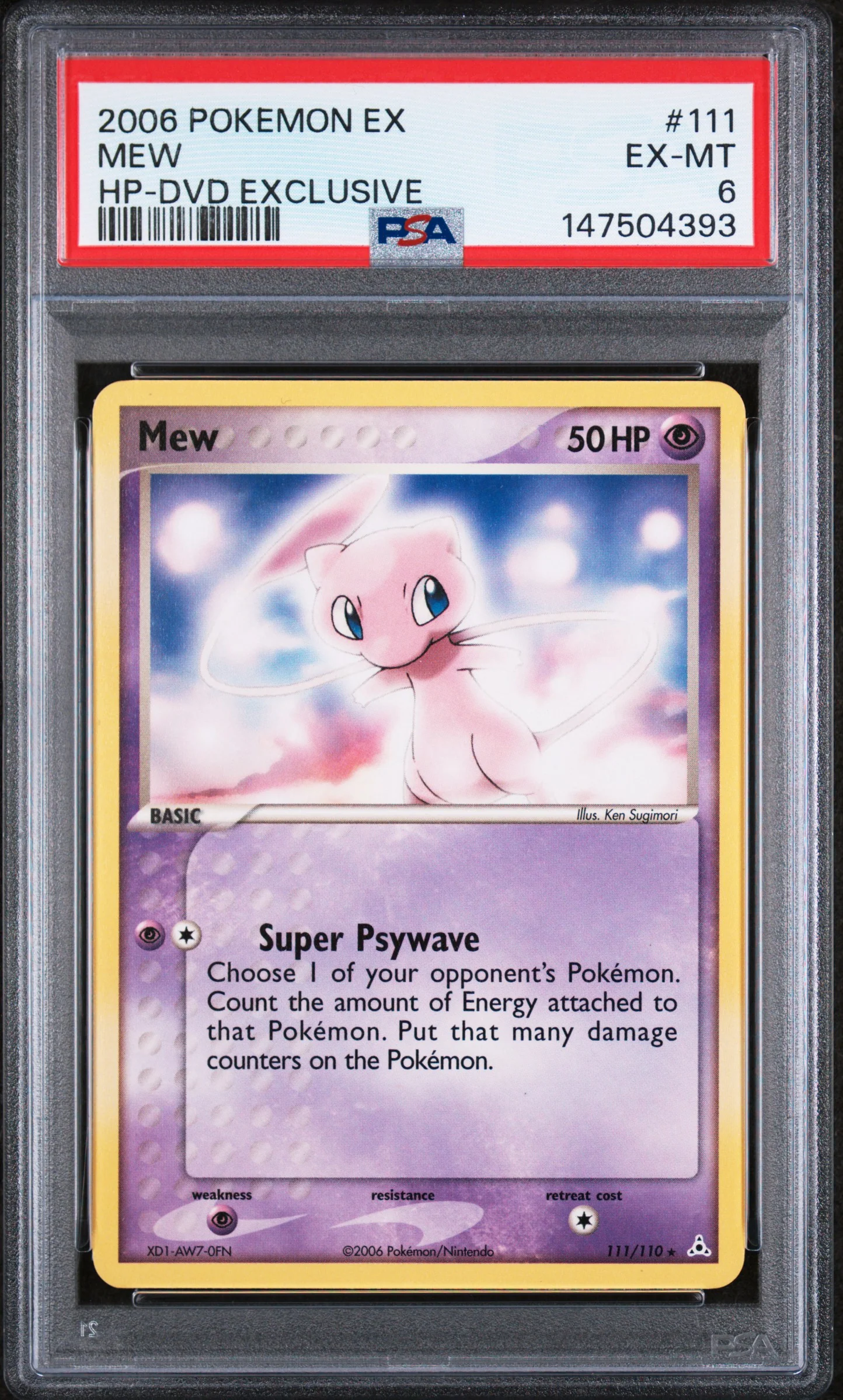 MEW | 2006 POKEMON EX HOLON PHANTOMS 111 | HP-DVD EXCLUSIVE | PSA EX-MT 6
