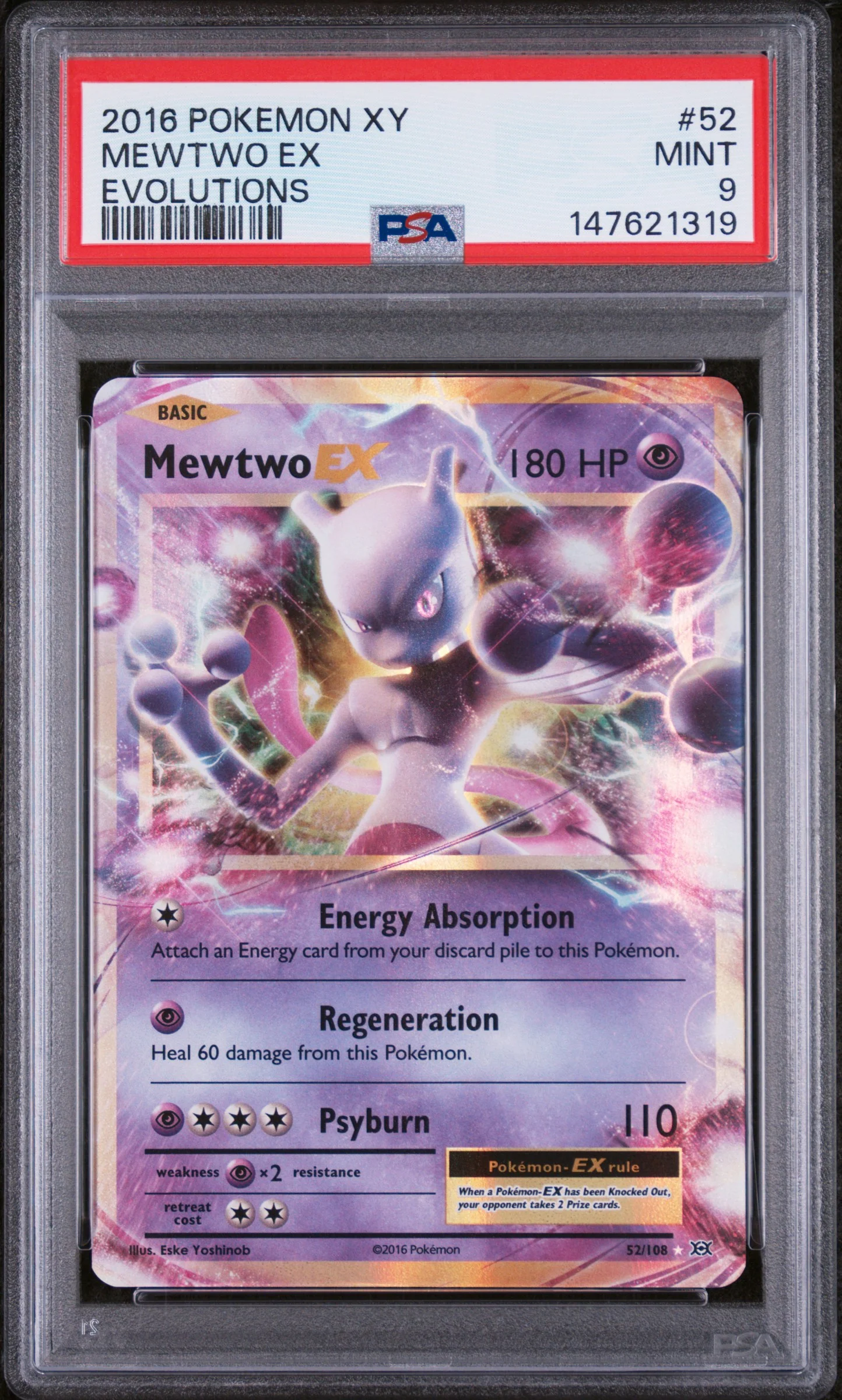 MEWTWO EX | 2016 POKEMON XY EVOLUTIONS 52 | EVOLUTIONS | PSA MINT 9