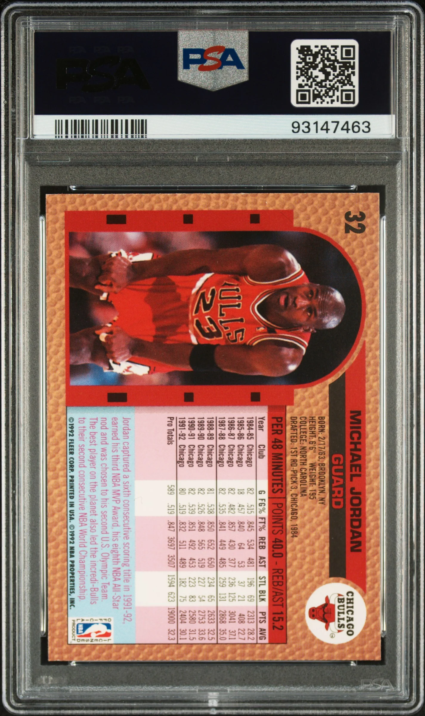 MICHAEL JORDAN | 1992 FLEER 32 | PSA MINT 9 - Image 2