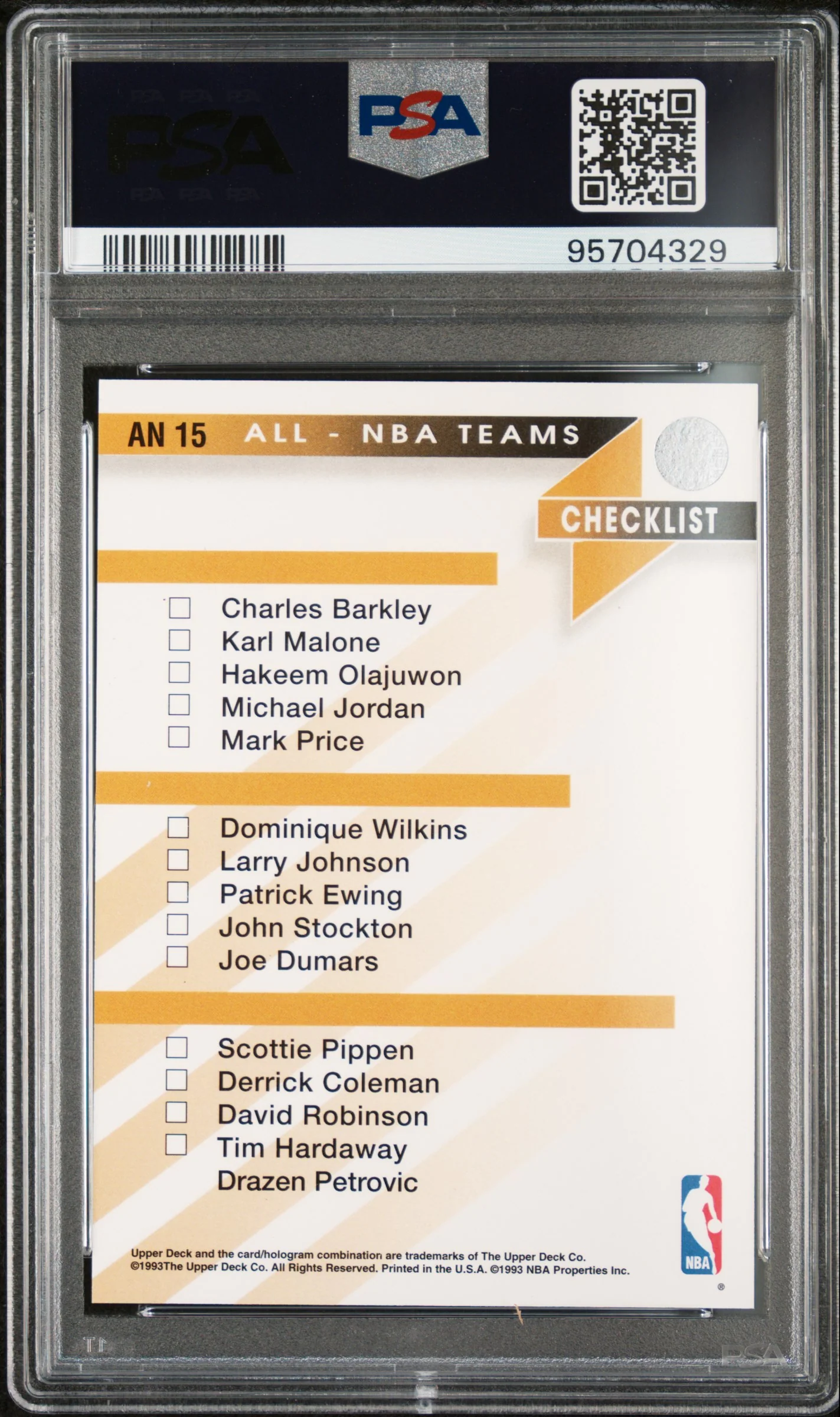 MICHAEL JORDAN | 1993 UPPER DECK ALL-NBA AN15 | CHECKLIST | PSA NM-MT 8 - Image 2