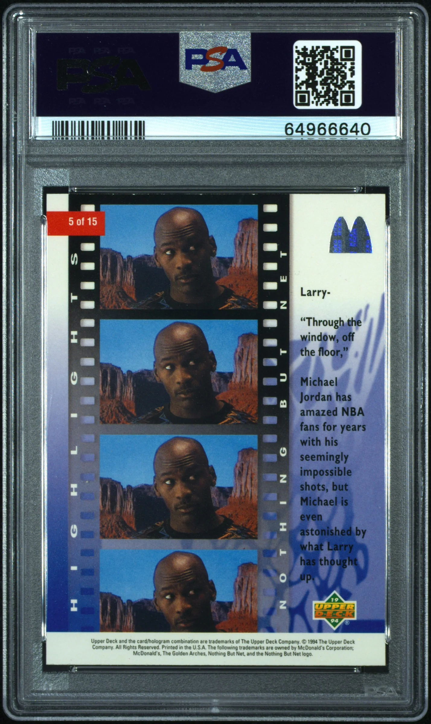 MICHAEL JORDAN | 1994 UPPER DECK NOTHING BUT NET 5 | NOTHING BUT NET | PSA NM 7 - Image 2