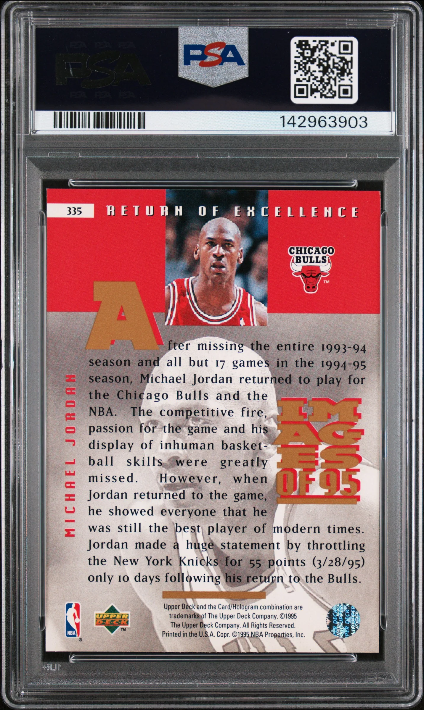 MICHAEL JORDAN | 1995 UPPER DECK 335 | PSA MINT 9 - Image 2