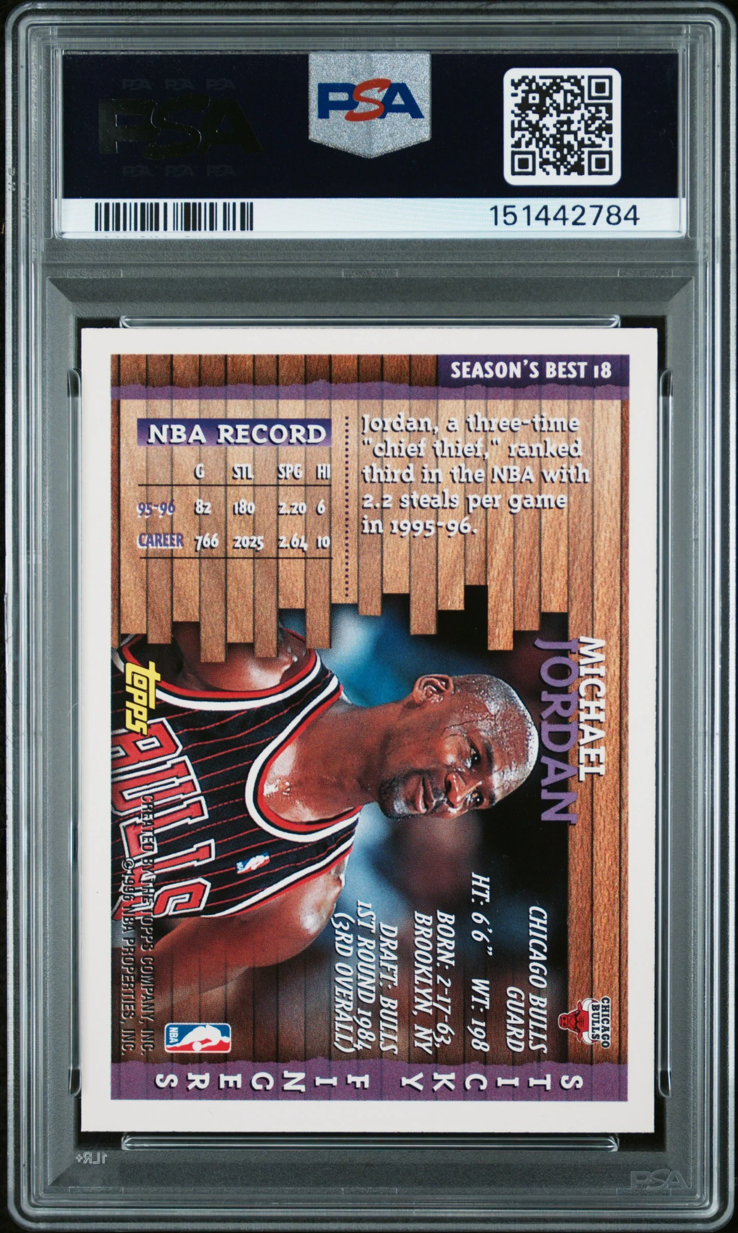 MICHAEL JORDAN | 1996 TOPPS SEASON'S BEST 18 | SEASON'S BEST | PSA EX-MT 6 - Image 2