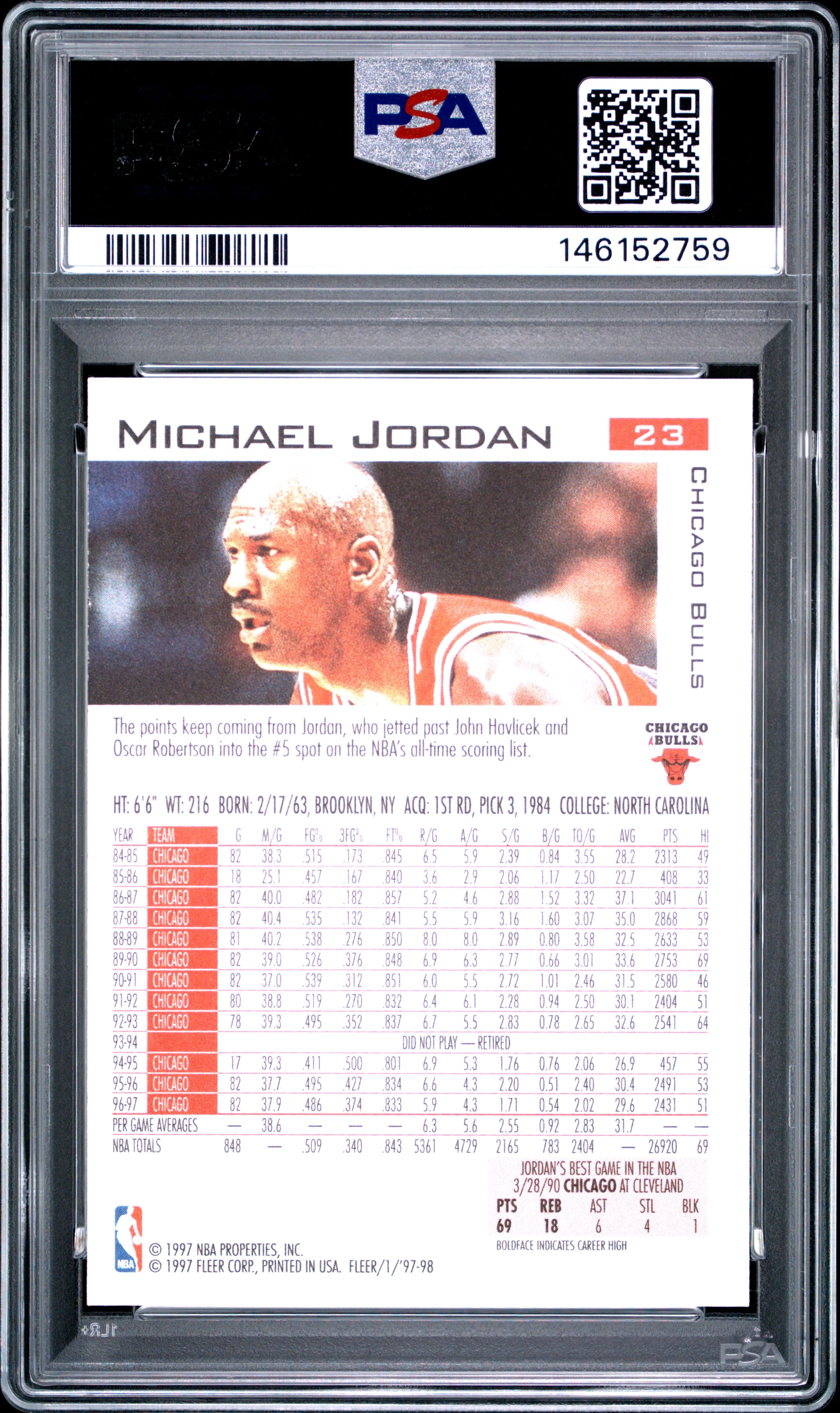MICHAEL JORDAN | 1997 FLEER 23 | PSA GEM MT 10 - Image 2