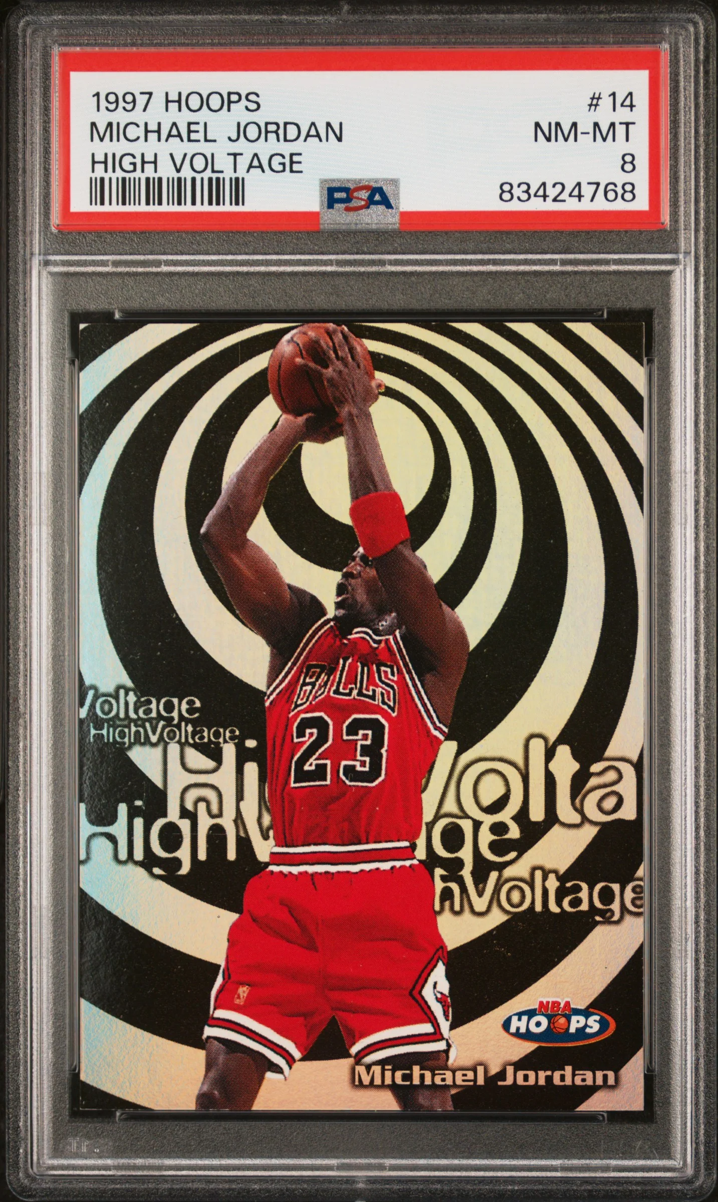 MICHAEL JORDAN | 1997 HOOPS HIGH VOLTAGE 14 | HIGH VOLTAGE | PSA NM-MT 8