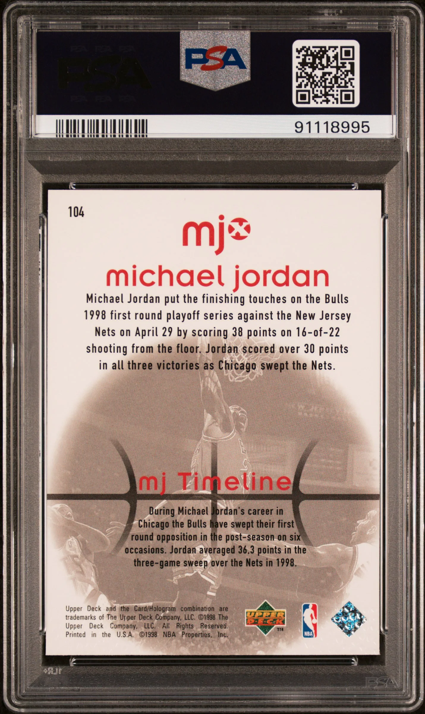 MICHAEL JORDAN | 1998 UPPER DECK MJx 104 | PSA GEM MT 10 - Image 2