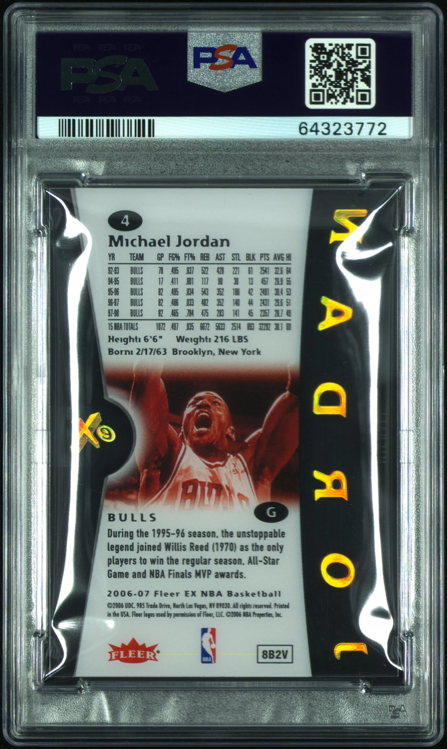 MICHAEL JORDAN | 2006 FLEER E-X 4 | PSA MINT 9 - Image 2