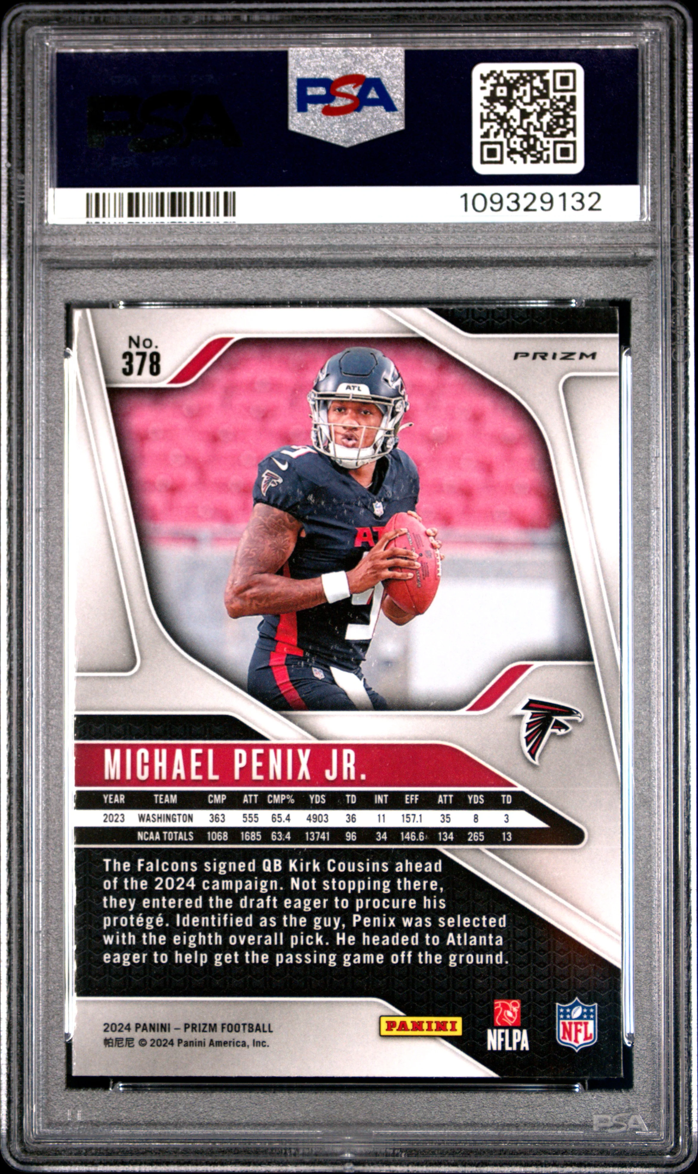MICHAEL PENIX JR. | 2024 PANINI PRIZM 378 | DISCO PRIZM | PSA GEM MT 10 - Image 2