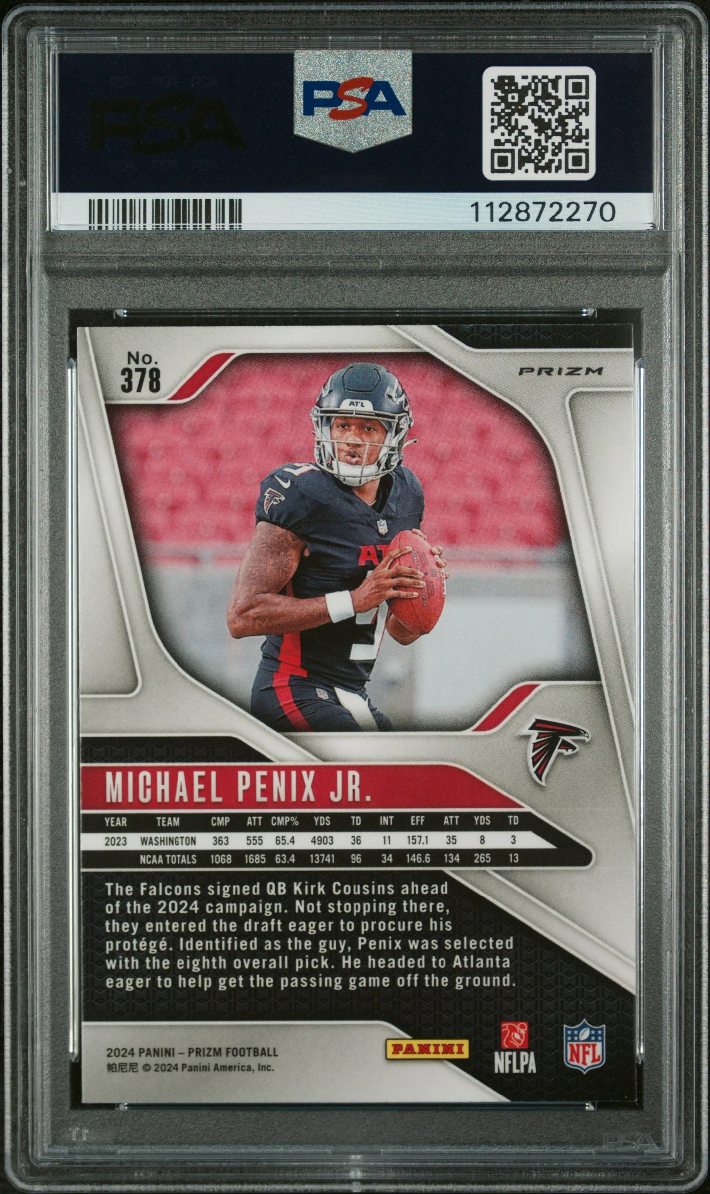 MICHAEL PENIX JR. | 2024 PANINI PRIZM 378 | LAZER PRIZM | PSA GEM MT 10 - Image 2