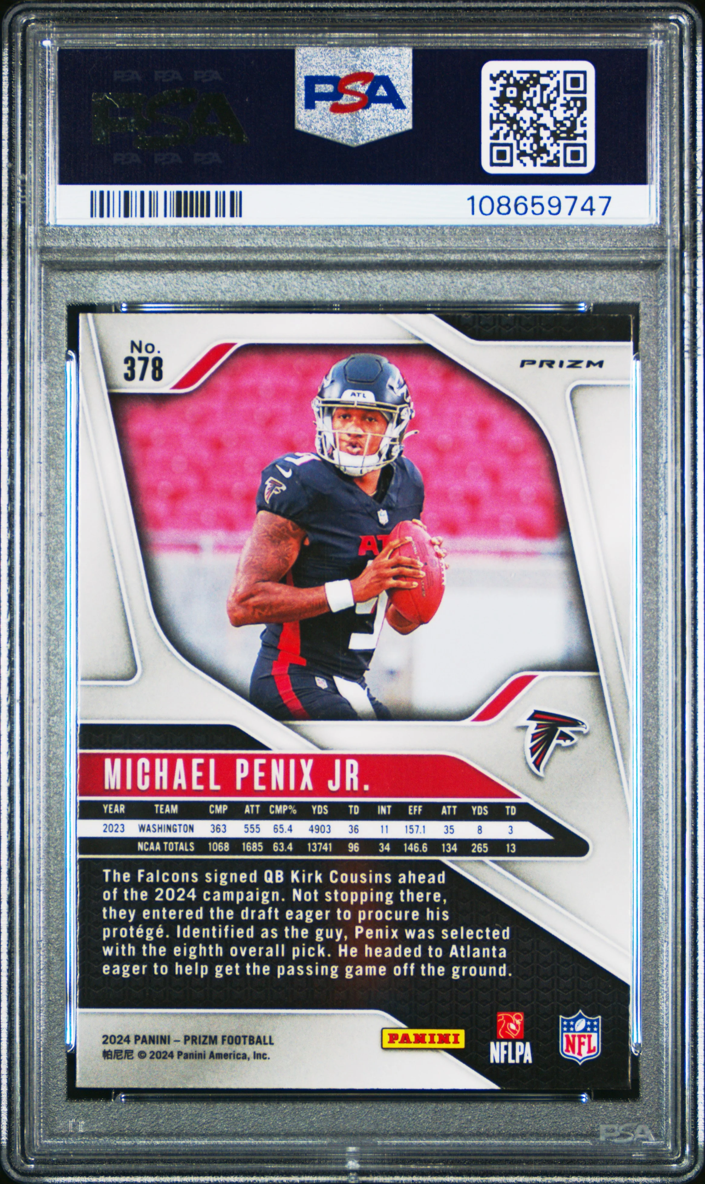 MICHAEL PENIX JR. | 2024 PANINI PRIZM 378 | SILVER PRIZM | PSA GEM MT 10 - Image 2