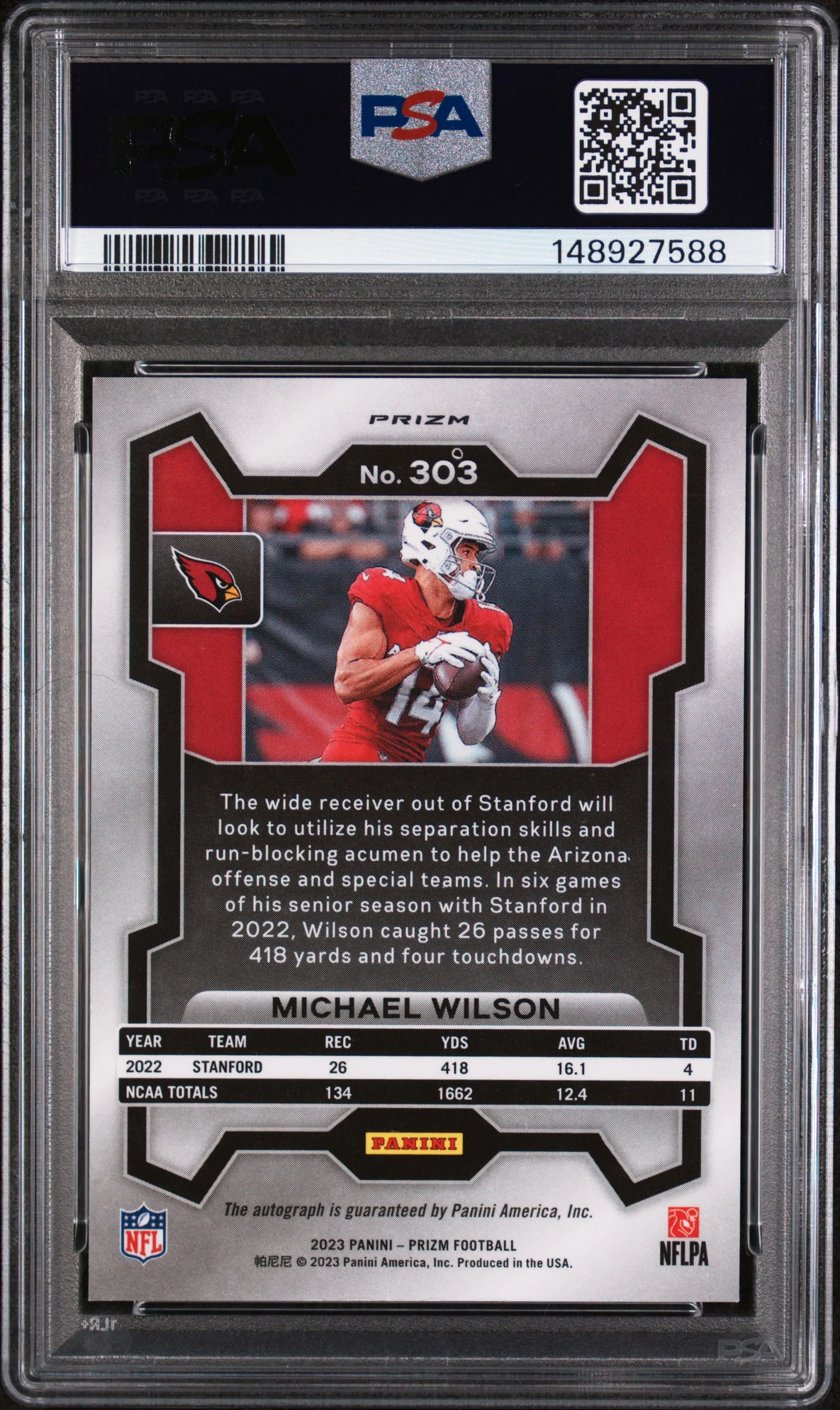 MICHAEL WILSON | 2023 PANINI PRIZM 303 | AUTOGRAPH | PSA MINT 9 - Image 2