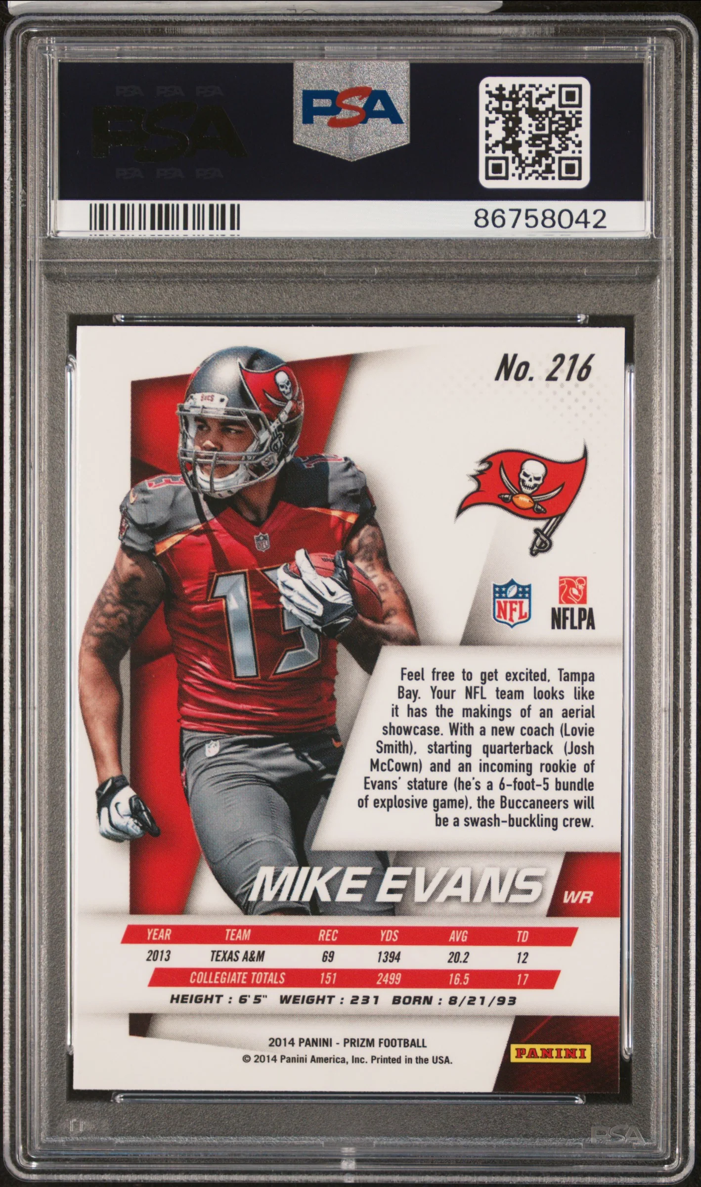 MIKE EVANS | 2014 PANINI PRIZM 216 | PSA GEM MT 10 - Image 2