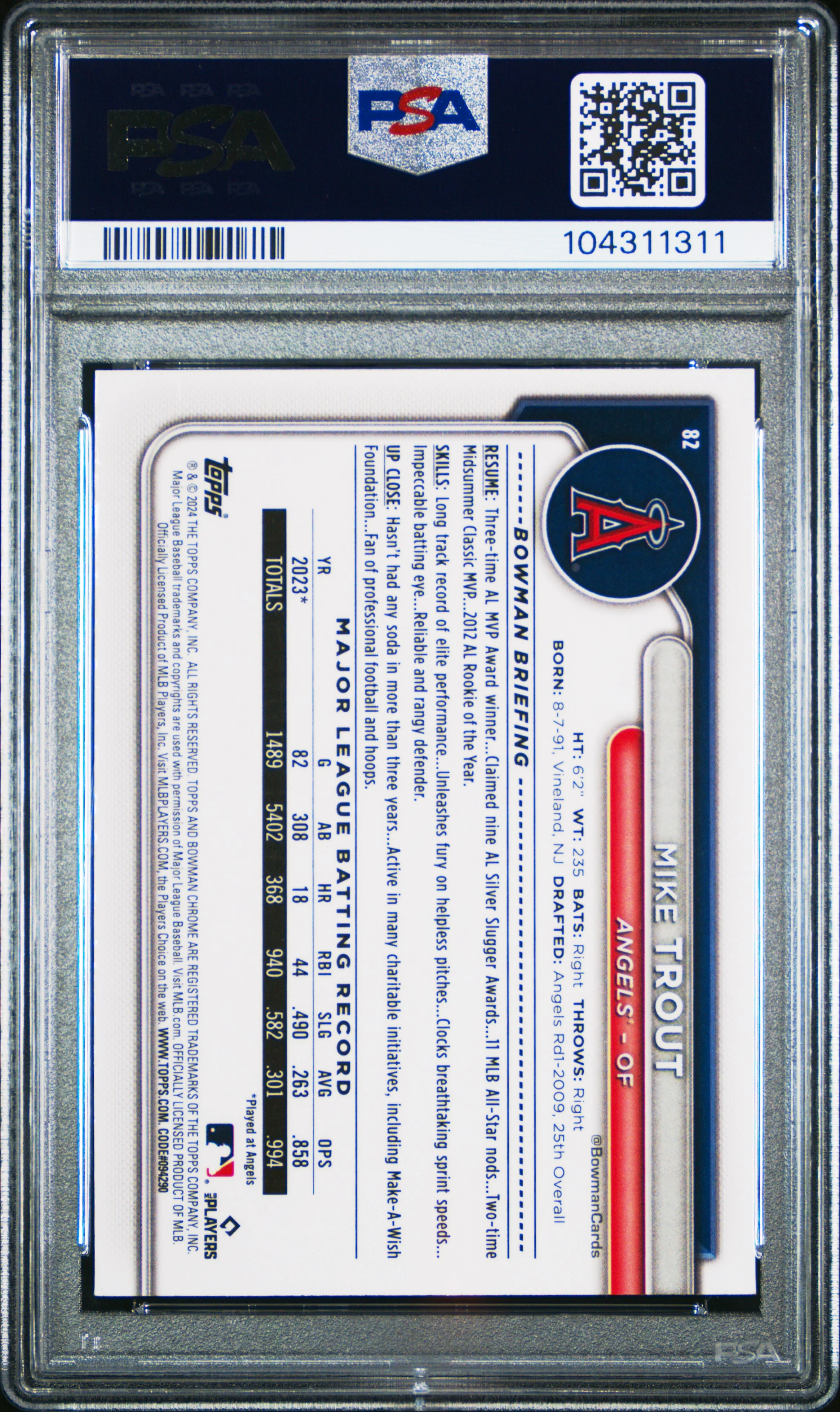 MIKE TROUT | 2024 BOWMAN CHROME MEGA BOX 82 | BLUE REFRACTOR | PSA MINT 9 - Image 2