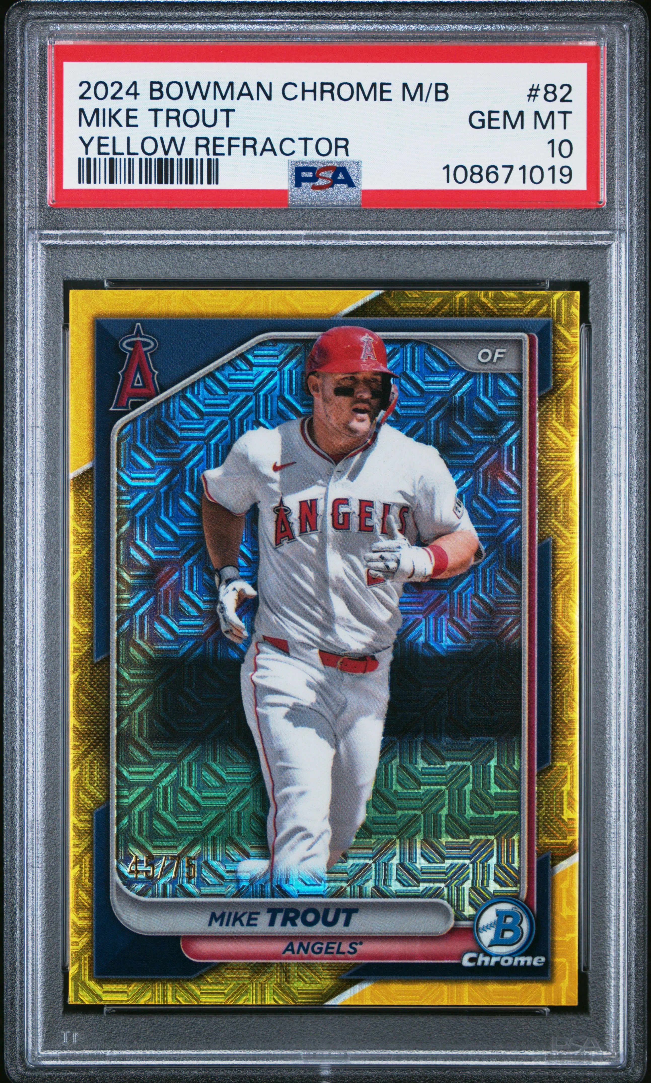 MIKE TROUT | 2024 BOWMAN CHROME MEGA BOX 82 | YELLOW REFRACTOR | PSA GEM MT 10