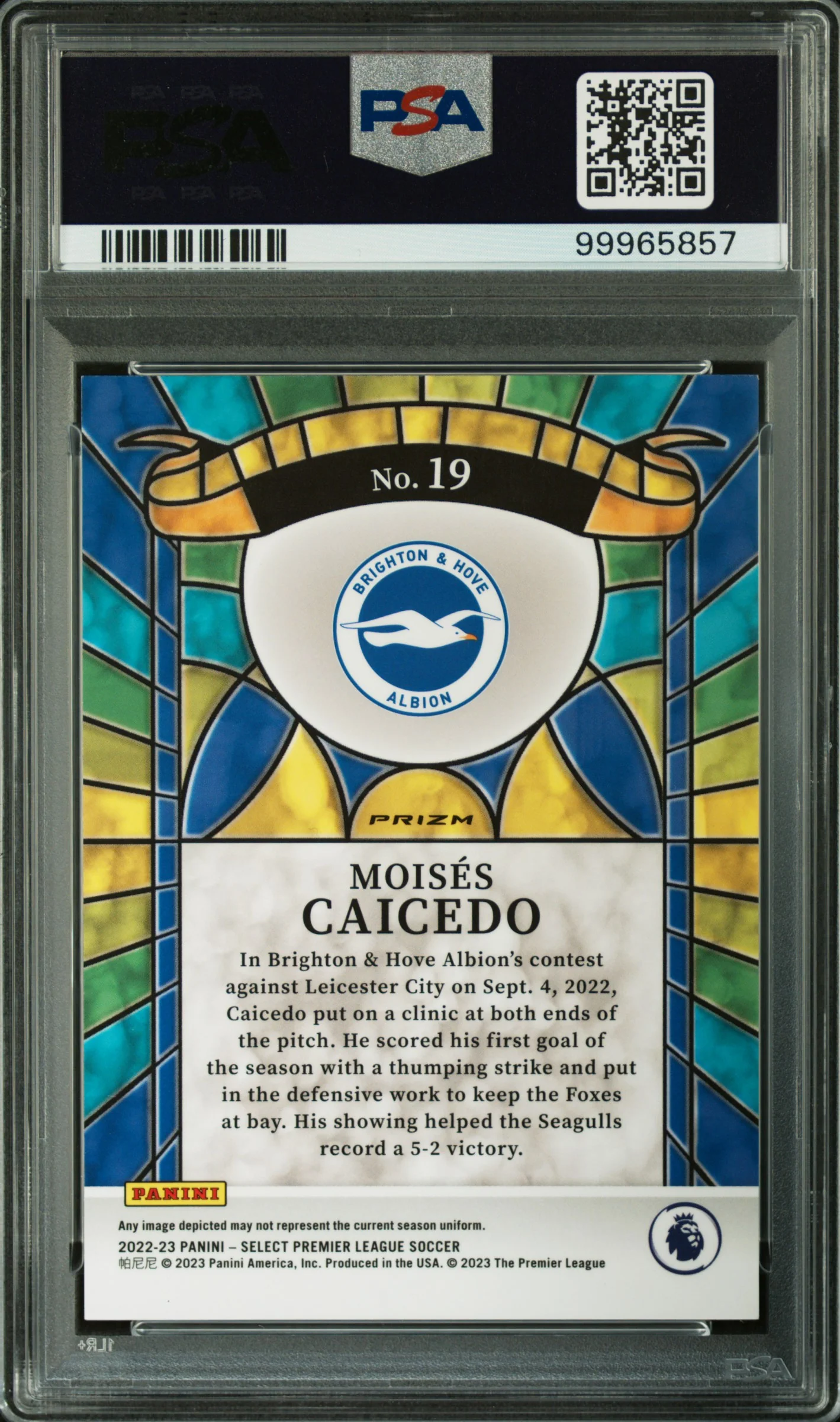 MOISES CAICEDO | 2022-23 PANINI SELECT PREMIER LEAGUE STAINED GLASS 19 | STAINED GLASS | PSA MINT 9 - Image 2