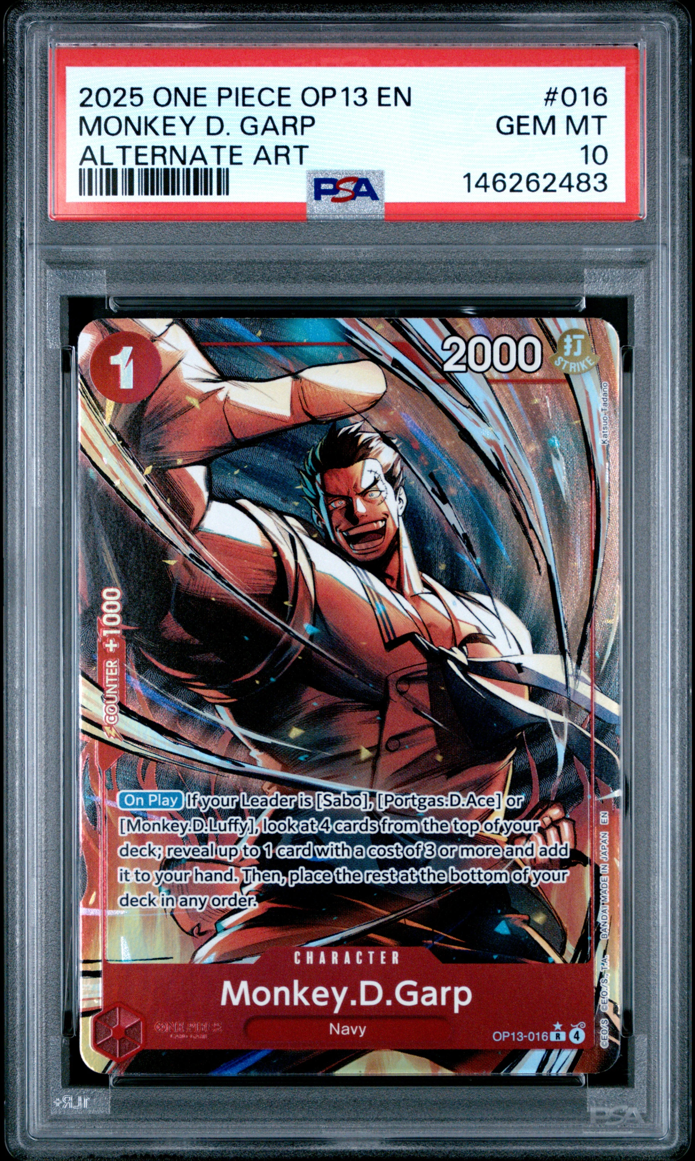 MONKEY D. GARP | 2025 ONE PIECE OP13-CARRYING ON HIS WILL 016 | ALTERNATE ART | PSA GEM MT 10