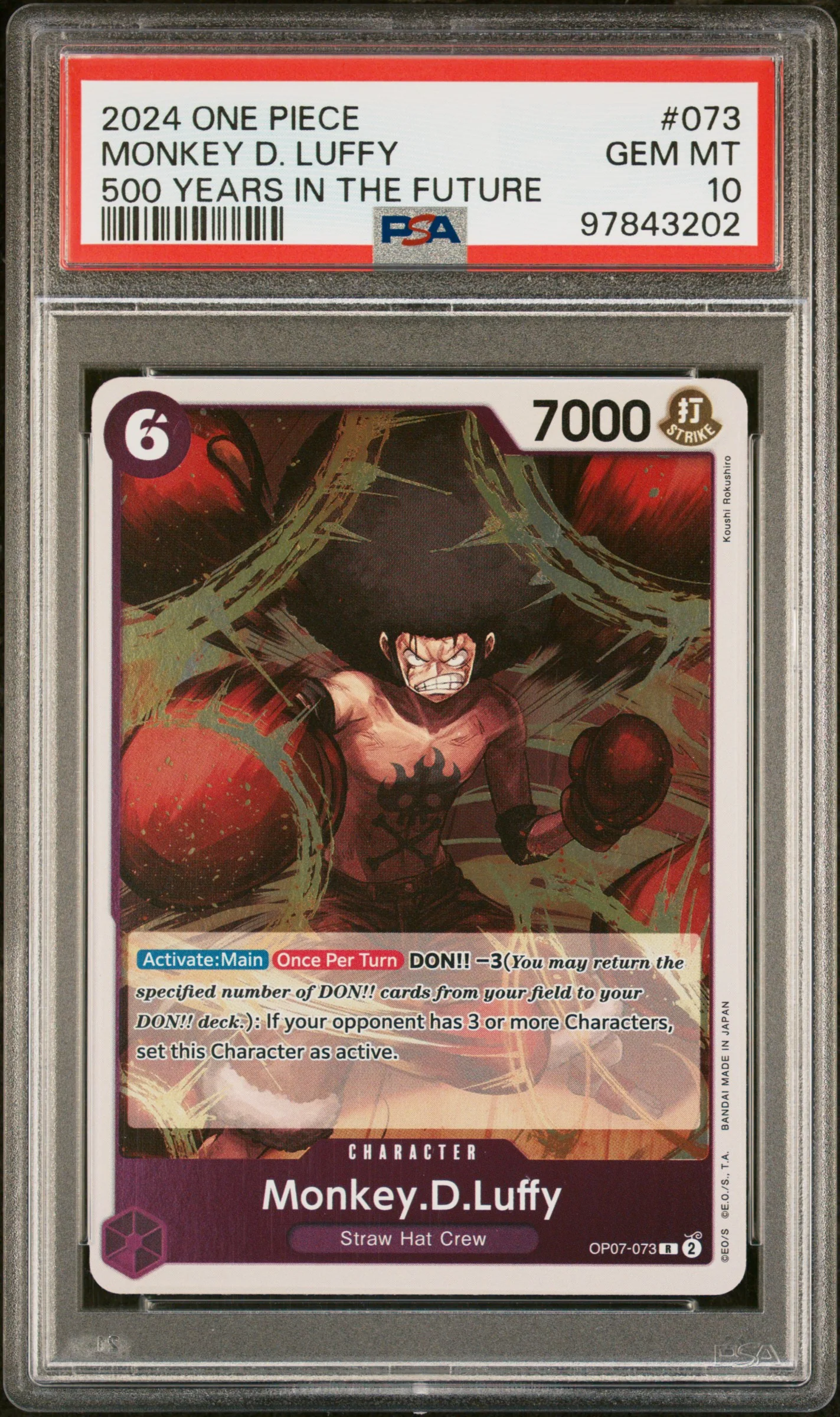 MONKEY D. LUFFY | 2024 ONE PIECE OP07-500 YEARS IN THE FUTURE 073 | PSA GEM MT 10