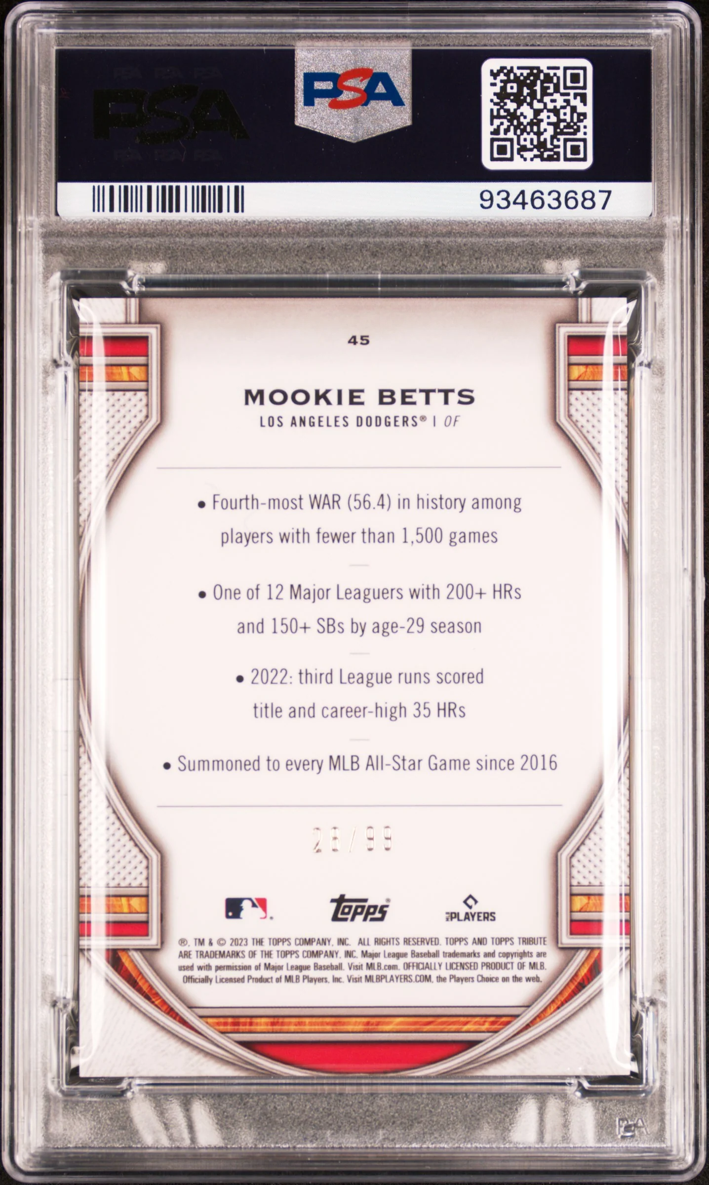MOOKIE BETTS | 2023 TOPPS TRIBUTE 45 | GREEN | PSA MINT 9 - Image 2