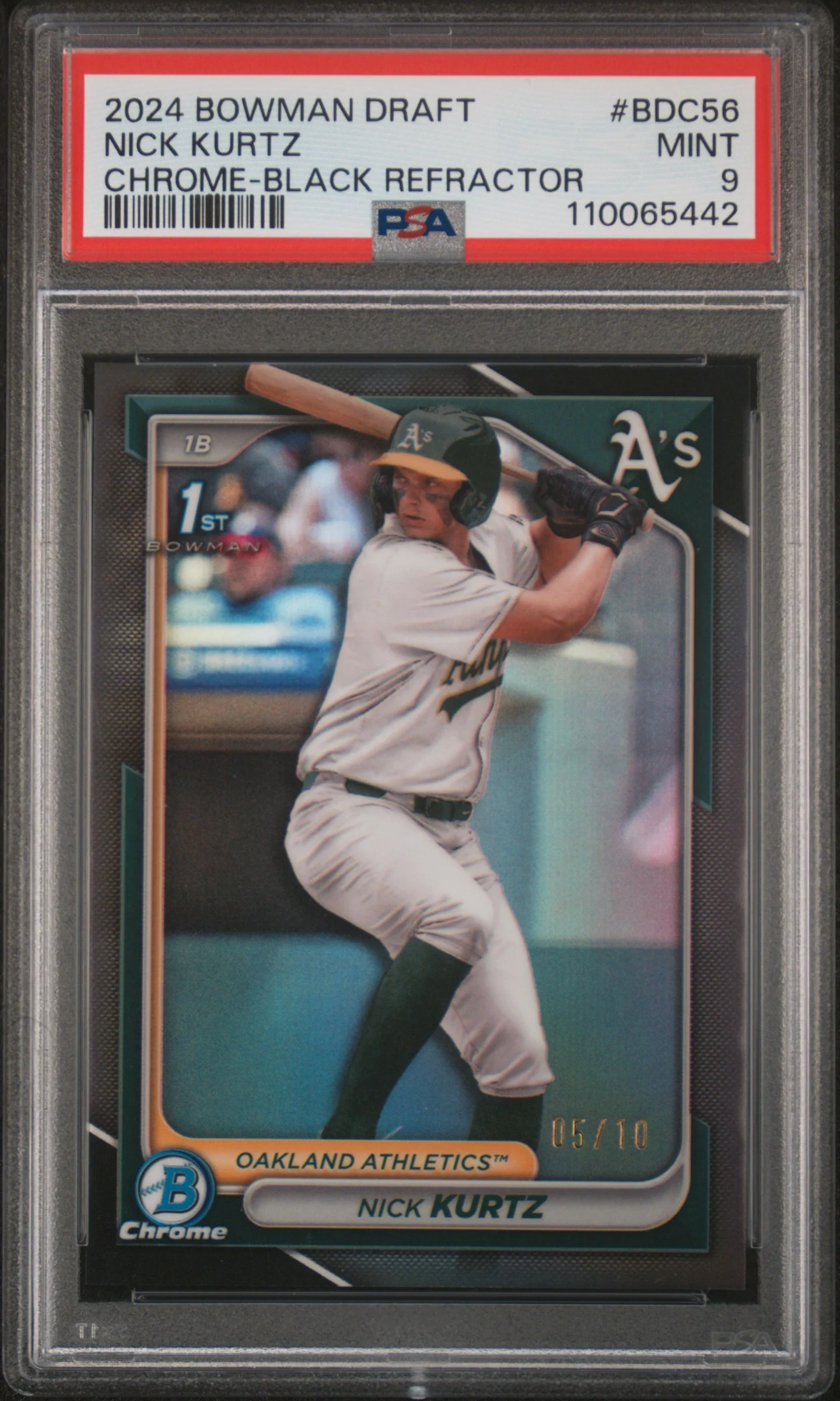 NICK KURTZ | 2024 BOWMAN DRAFT BDC56 | CHROME-BLACK REFRACTOR | PSA MINT 9