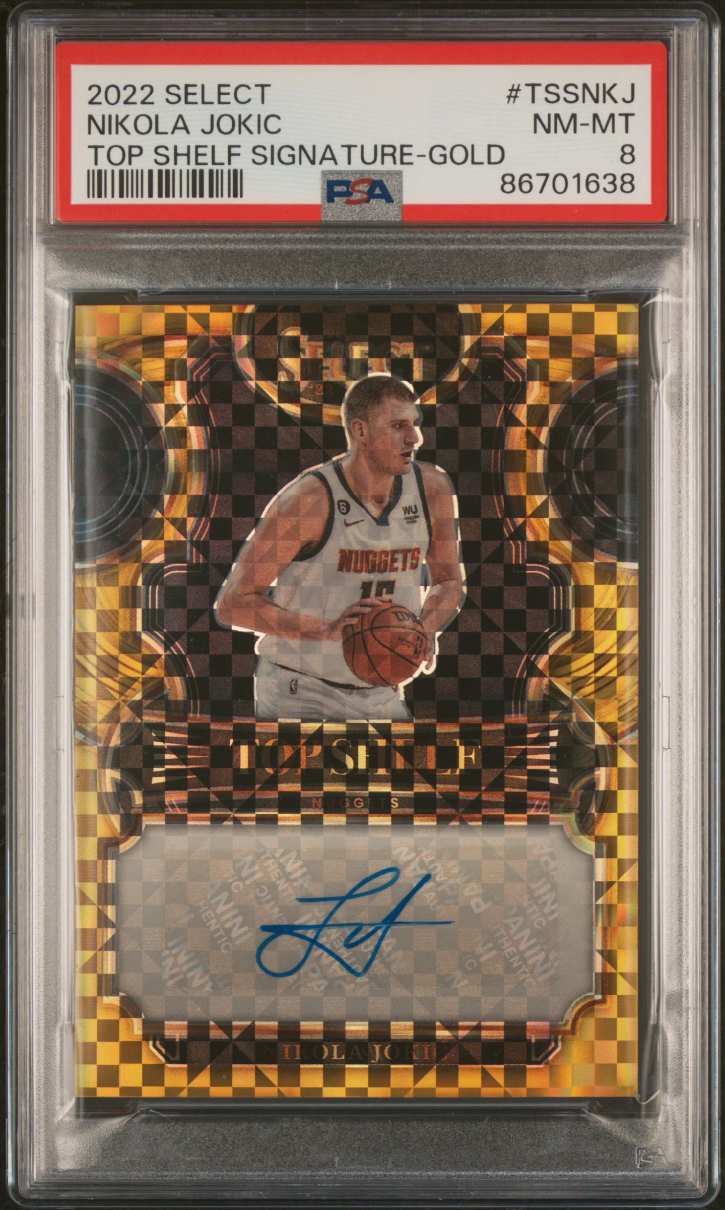 NIKOLA JOKIC | 2022 PANINI SELECT TOP SHELF SIGNATURE TSSNKJ | TOP SHELF SIGNATURE-GOLD | PSA NM-MT 8