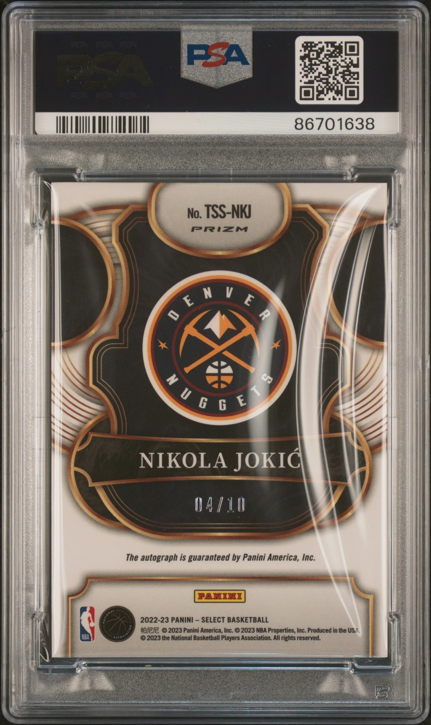 NIKOLA JOKIC | 2022 PANINI SELECT TOP SHELF SIGNATURE TSSNKJ | TOP SHELF SIGNATURE-GOLD | PSA NM-MT 8 - Image 2