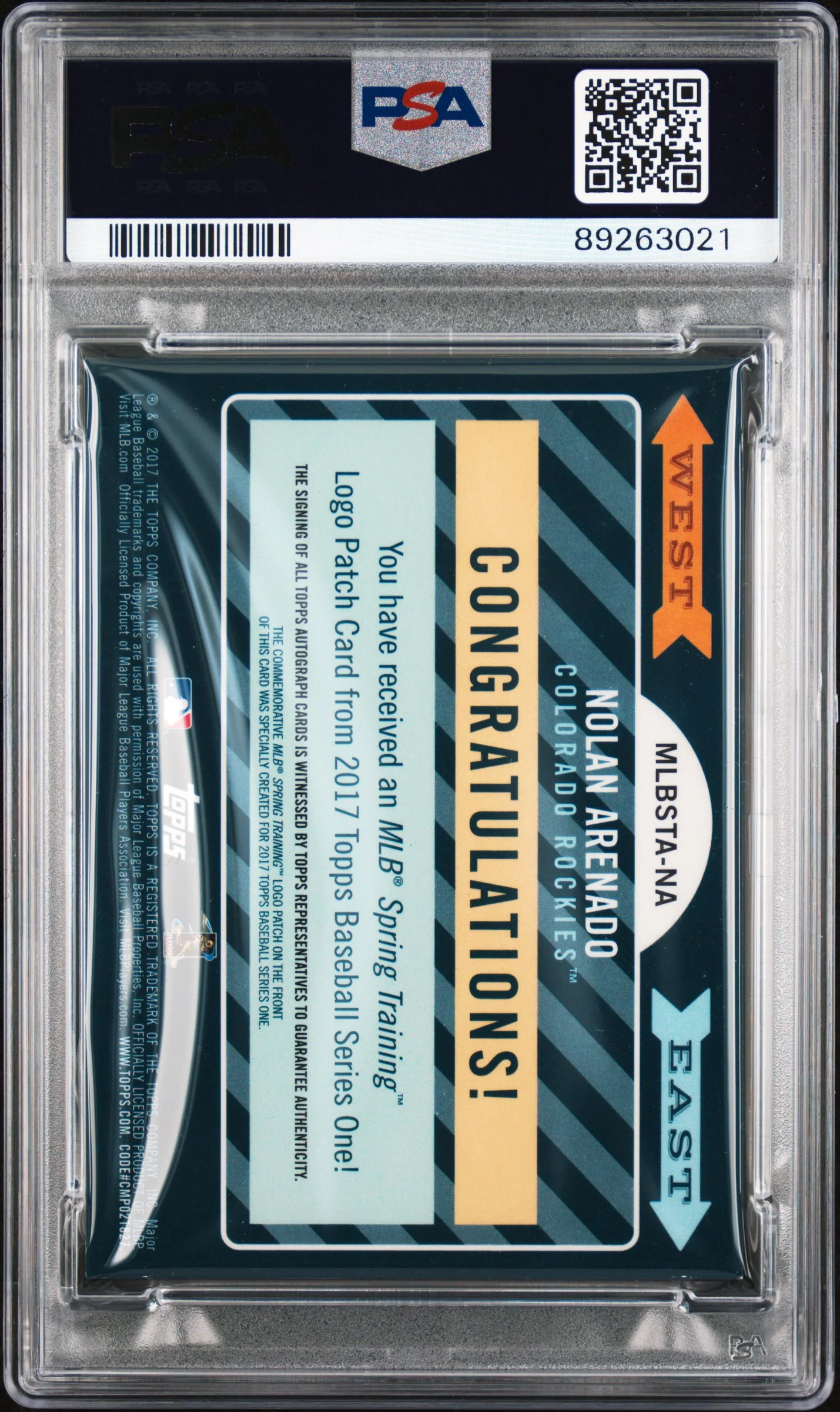 NOLAN ARENADO | 2017 TOPPS MLB SPRING TRAINING COMMEMORATIVE LOGO PATCH AUTOGRAPHS NA | MLB S/T CM.LG.PT.AU. | PSA N0: AUTHENTIC - Image 2