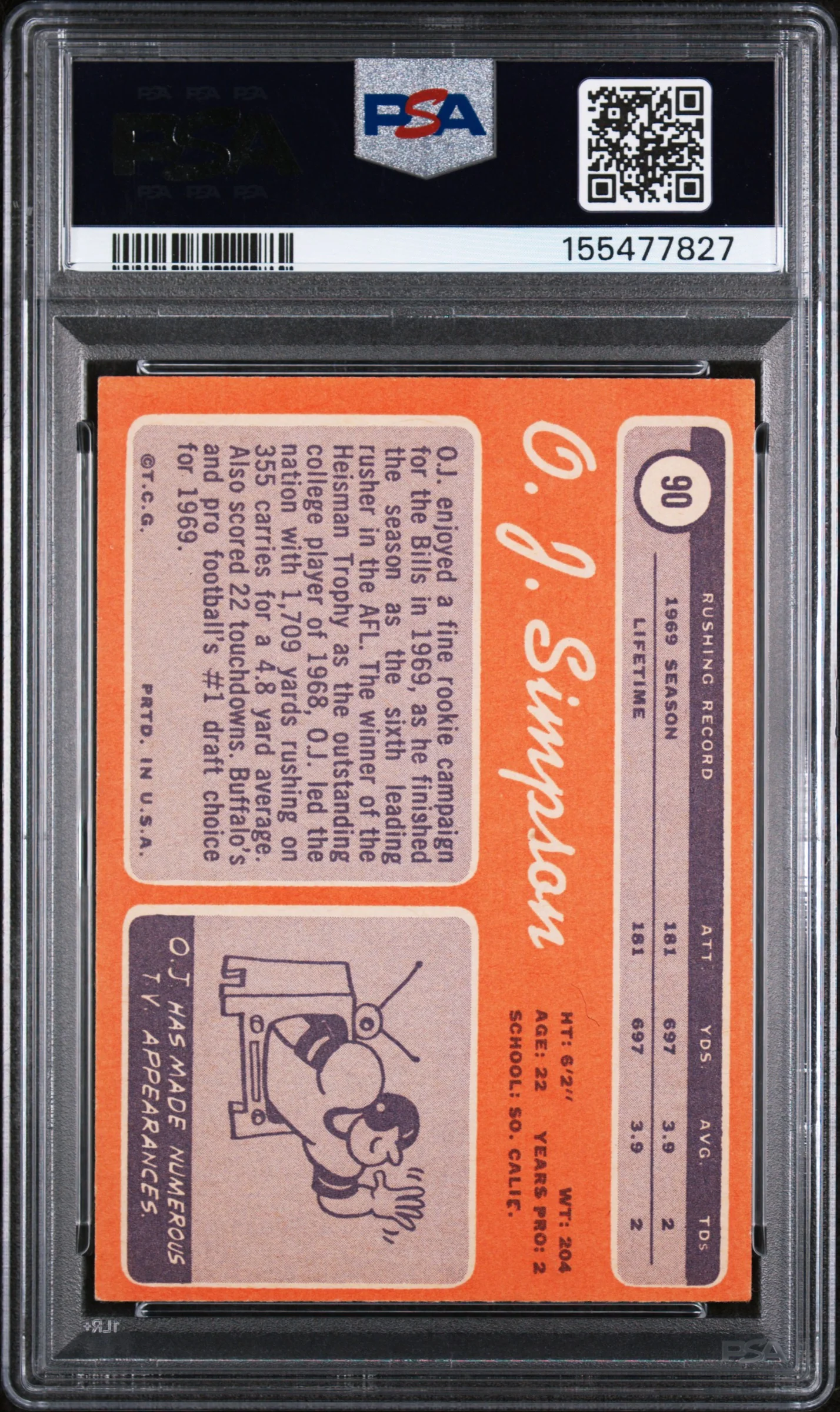 O.J. SIMPSON | 1970 TOPPS 90 | PSA EX 5 - Image 2