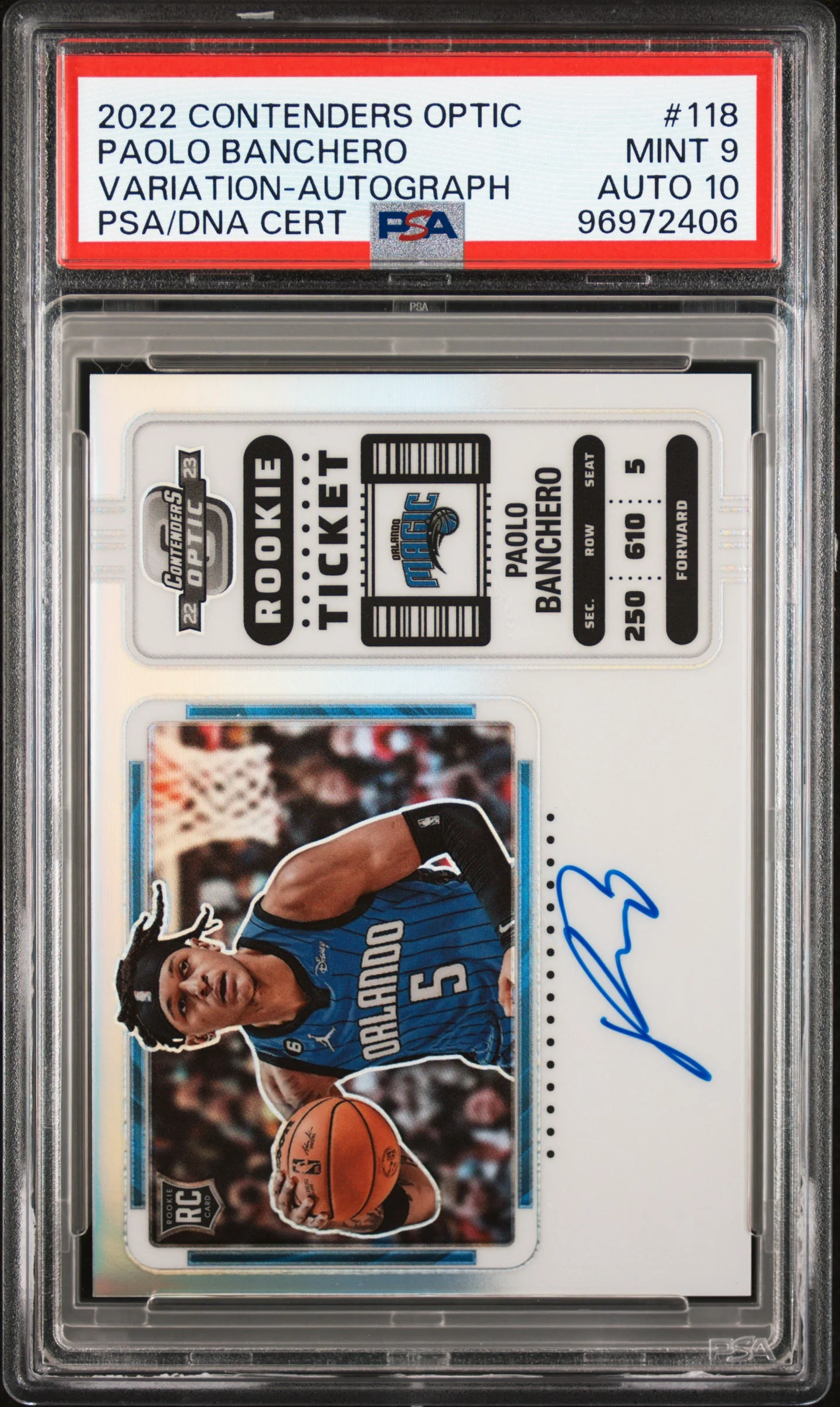 PAOLO BANCHERO | 2022 PANINI CONTENDERS OPTIC 118 | VARIATION-AUTOGRAPH | PSA MINT 9