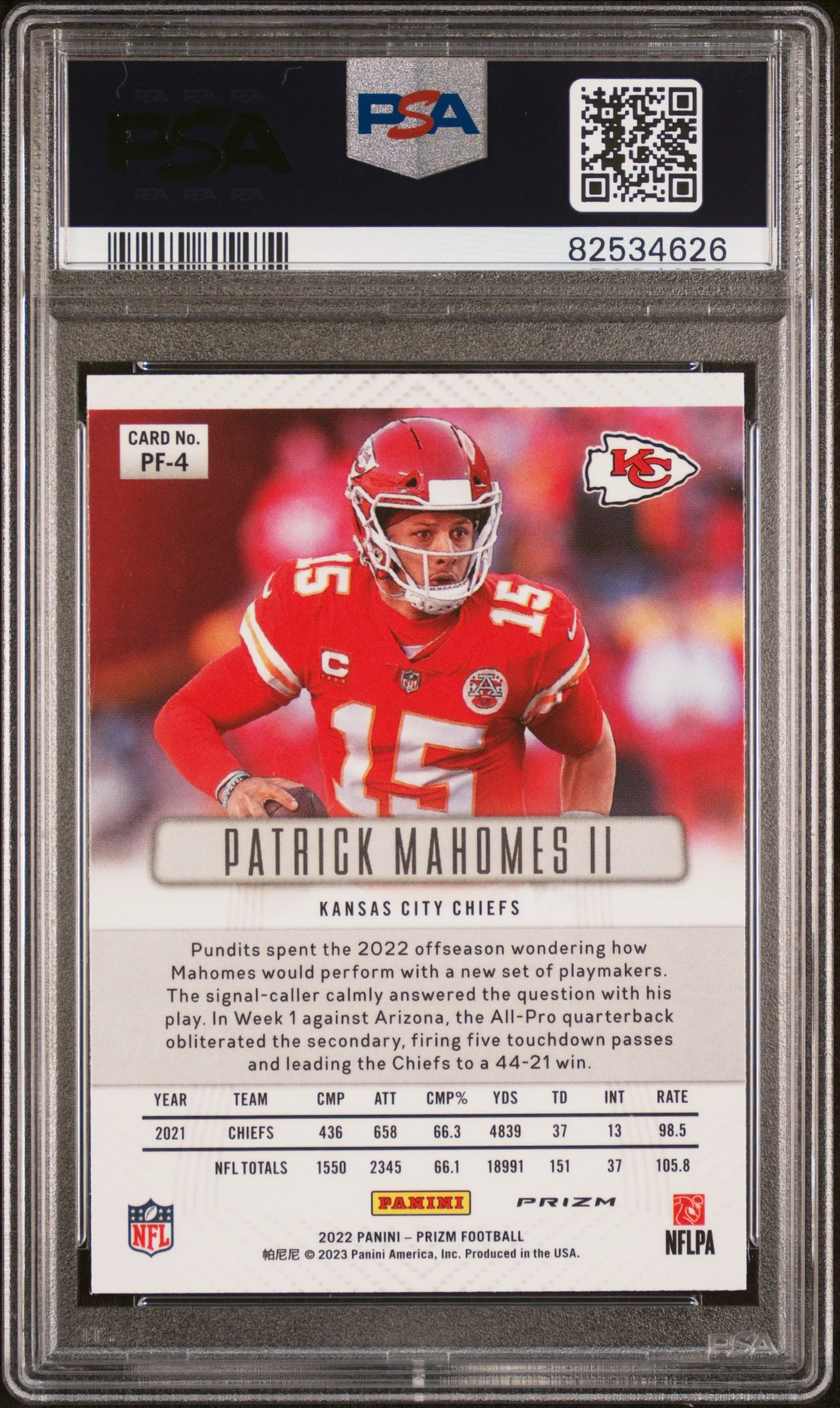 PATRICK MAHOMES II | 2022 PANINI PRIZM PRIZM FLASHBACK PF4 | PRIZM FLASHBACK | PSA GEM MT 10 - Image 2