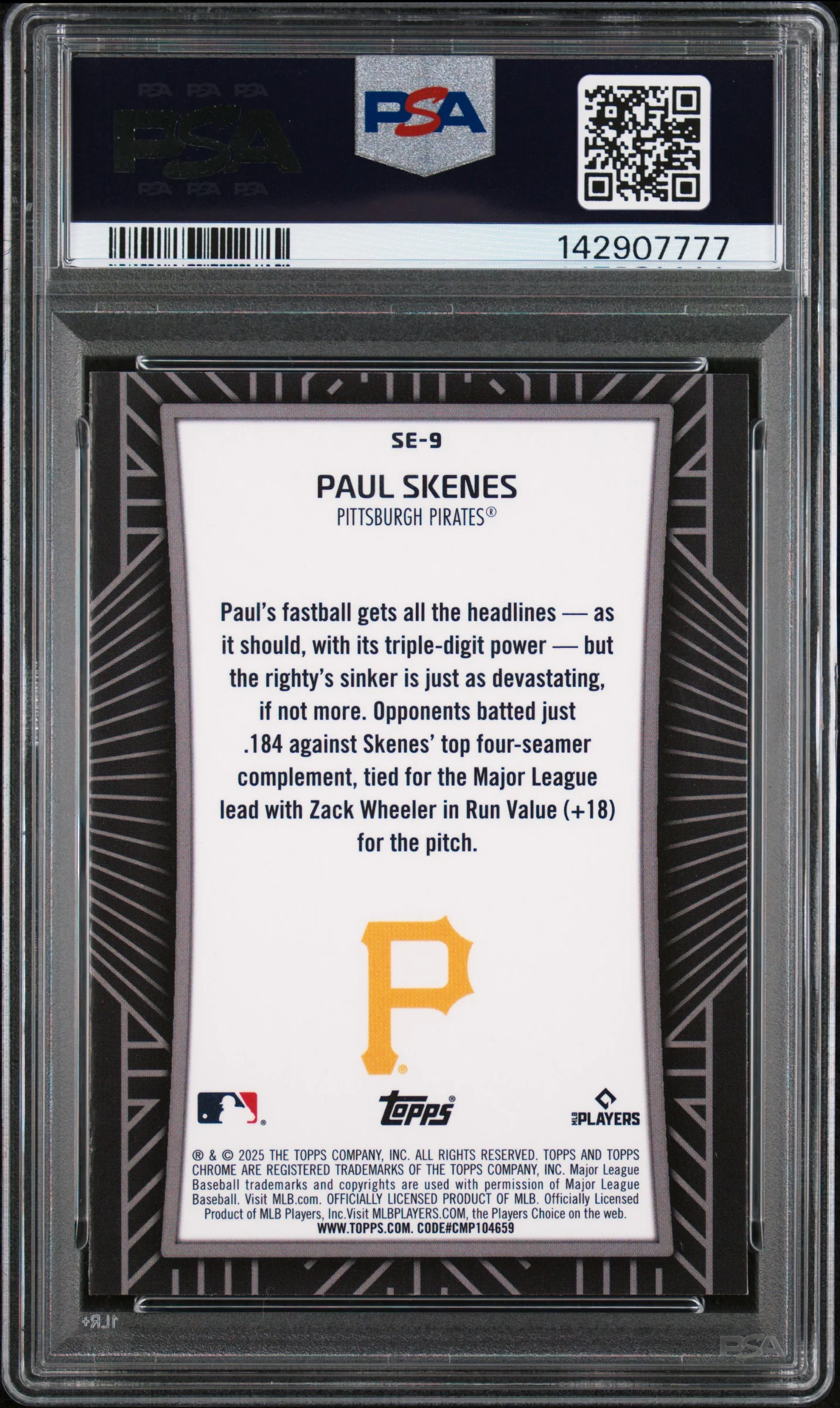 PAUL SKENES | 2025 TOPPS CHROME SHADOW ETCH SE9 | PSA GEM MT 10 - Image 2