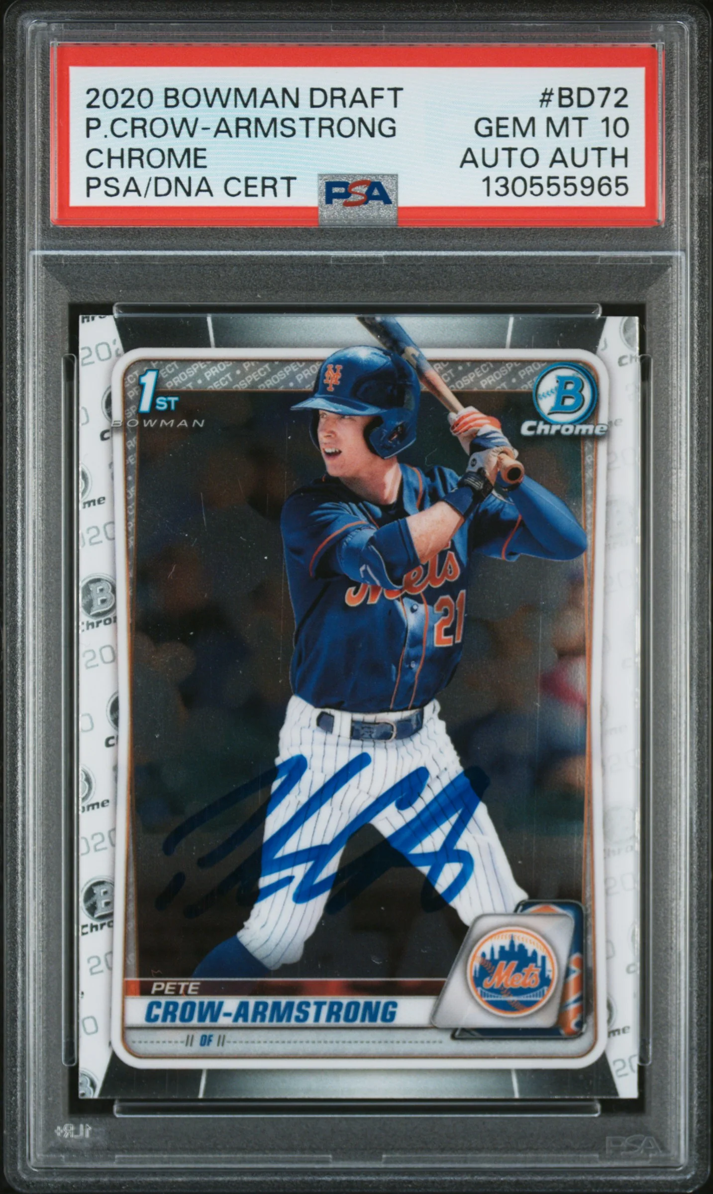 P.CROW-ARMSTRONG | 2020 BOWMAN DRAFT BD72 | CHROME | PSA GEM MT 10