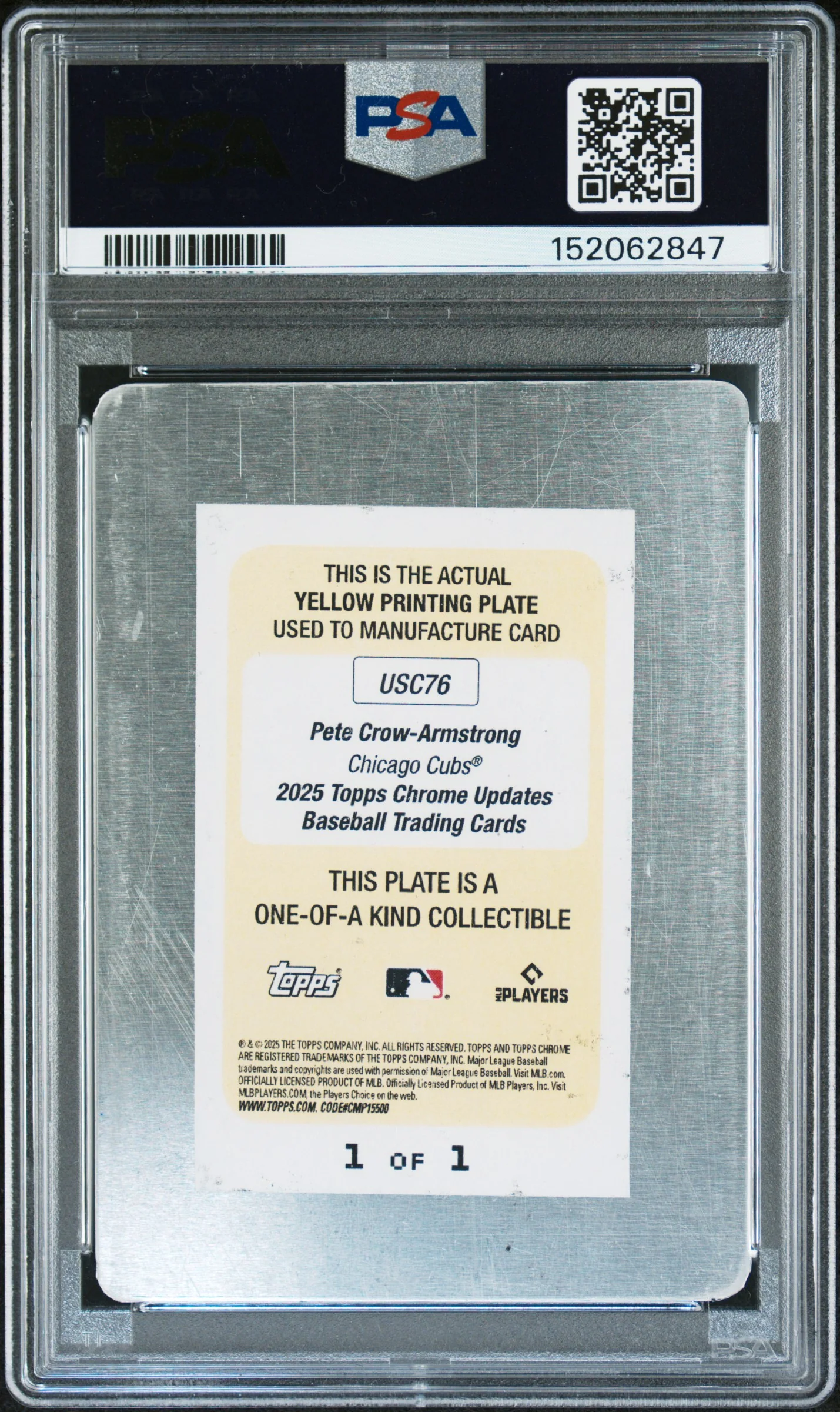 PETE CROW-ARMSTRONG | 2025 TOPPS CHROME UPDATE 76 | YELLOW PRINTING PLATE 1/1 | PSA N0: AUTHENTIC - Image 2