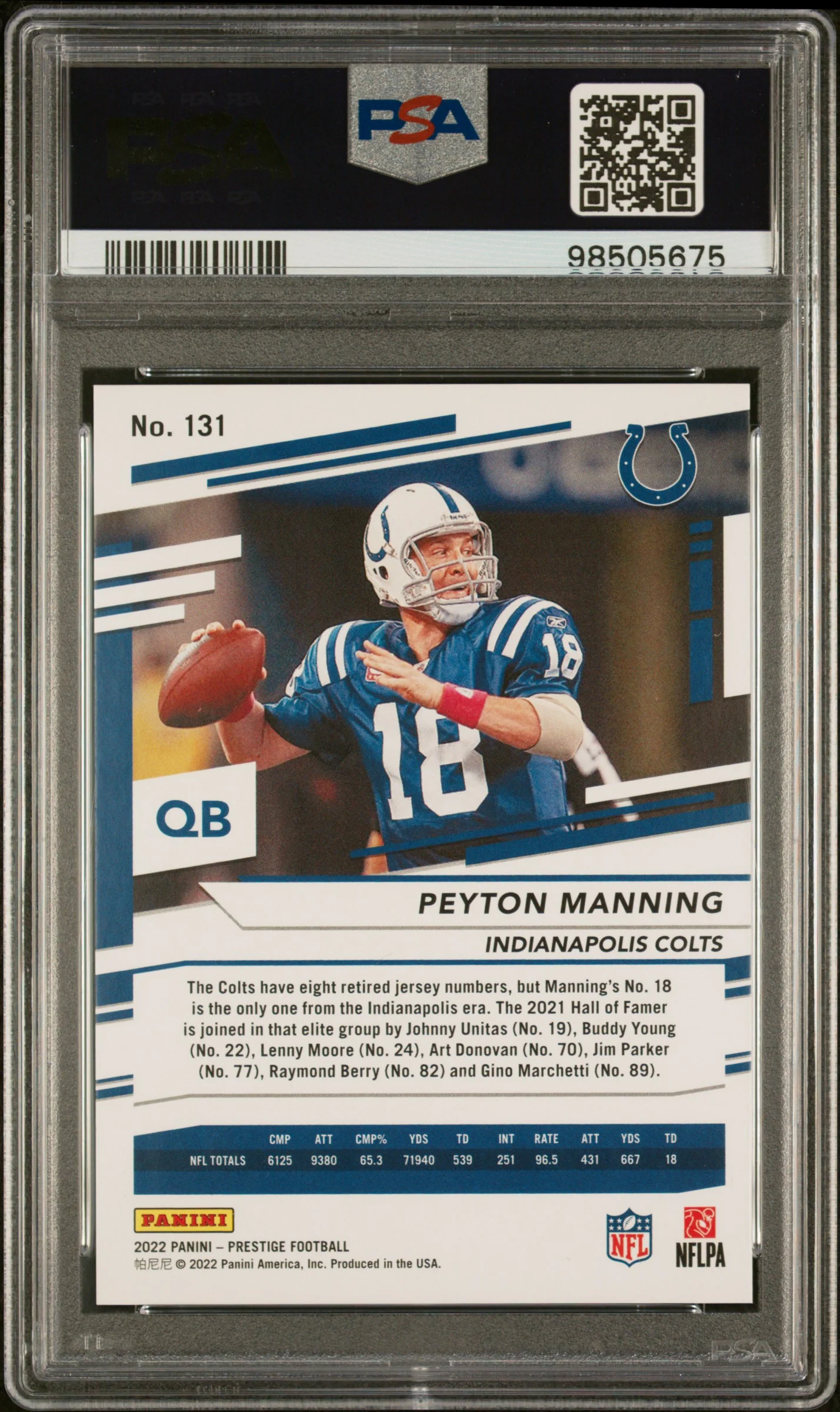 PEYTON MANNING | 2022 PANINI PRESTIGE 131 | GREEN PREMIUM XTRA POINTS | PSA GEM MT 10 - Image 2
