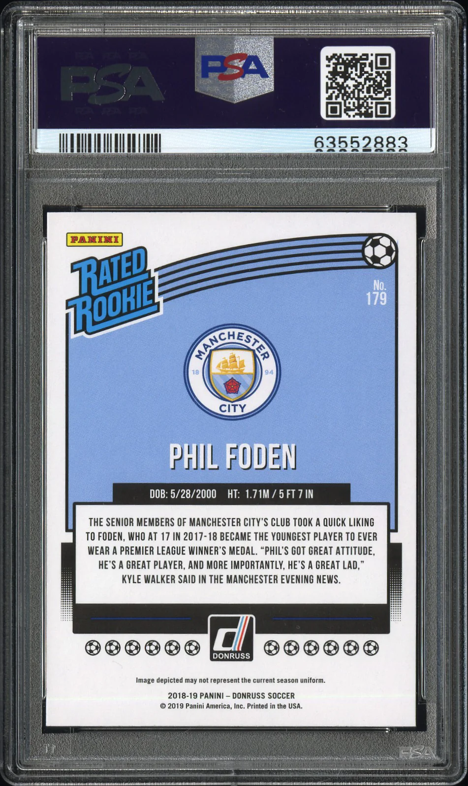 PHIL FODEN | 2018 PANINI DONRUSS 179 | PRESS PROOF-RED | PSA GEM MT 10 - Image 2