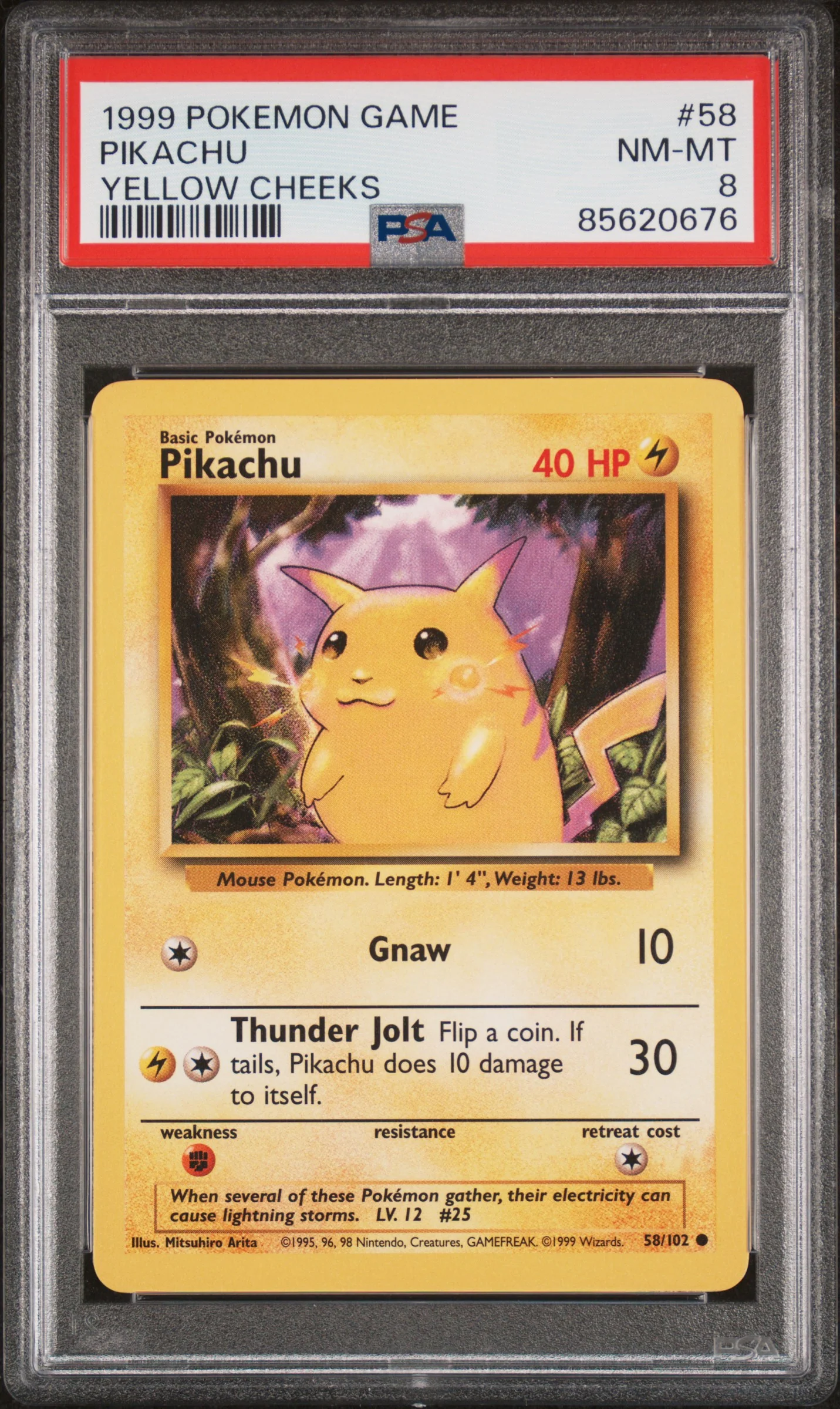 PIKACHU | 1999 POKEMON GAME 58 | YELLOW CHEEKS | PSA NM-MT 8