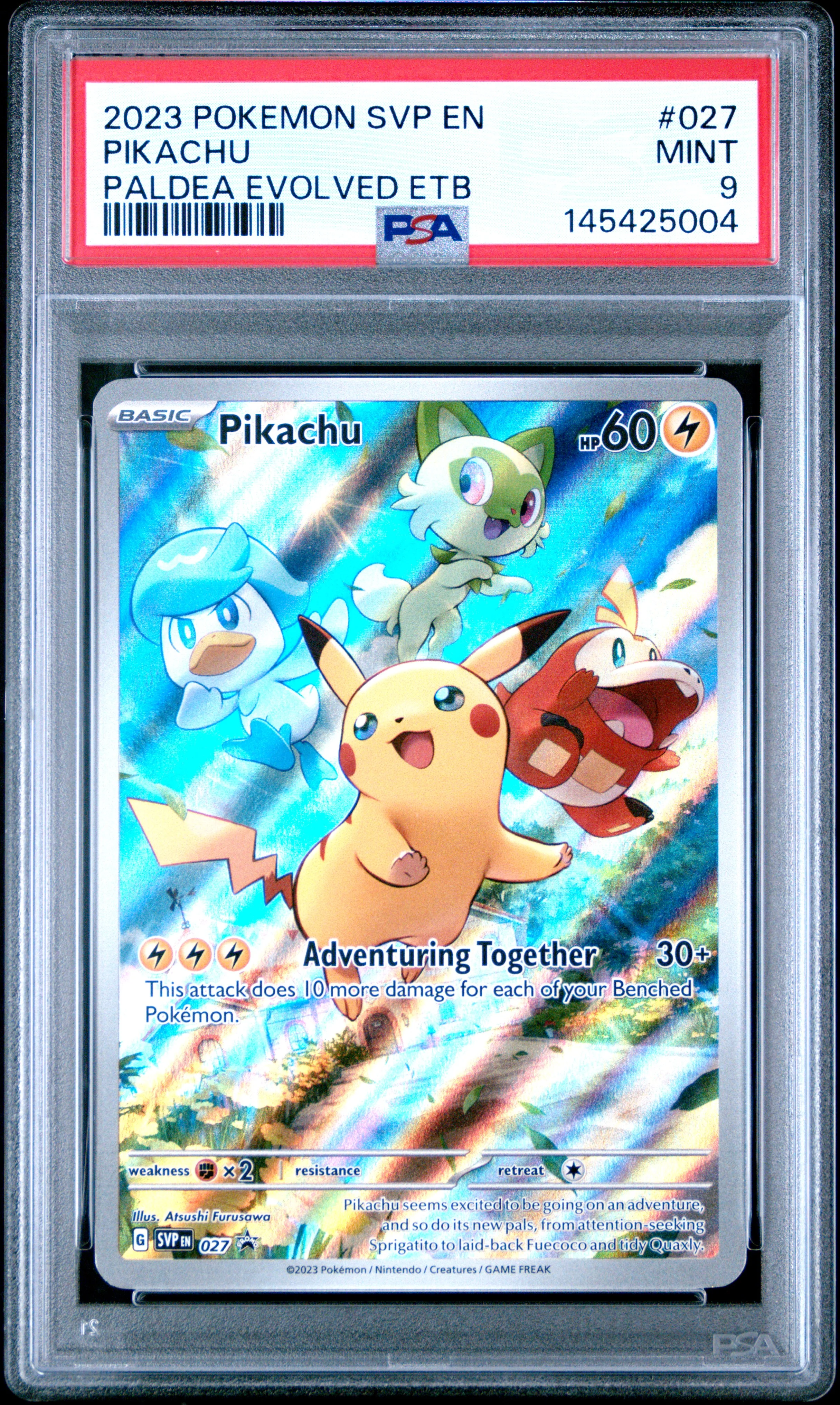 PIKACHU | 2023 POKEMON SVP EN-SV BLACK STAR PROMO 027 | PALDEA EVOLVED ETB | PSA MINT 9