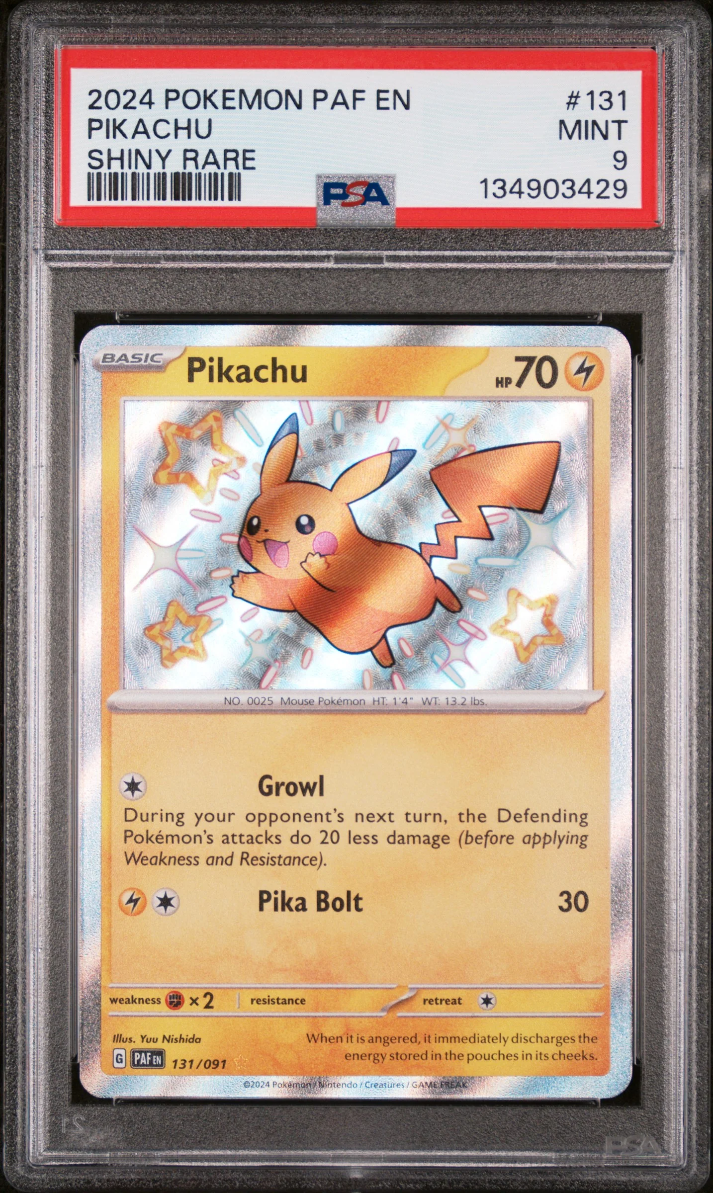PIKACHU | 2024 POKEMON PAF EN-PALDEAN FATES 131 | SHINY RARE | PSA MINT 9
