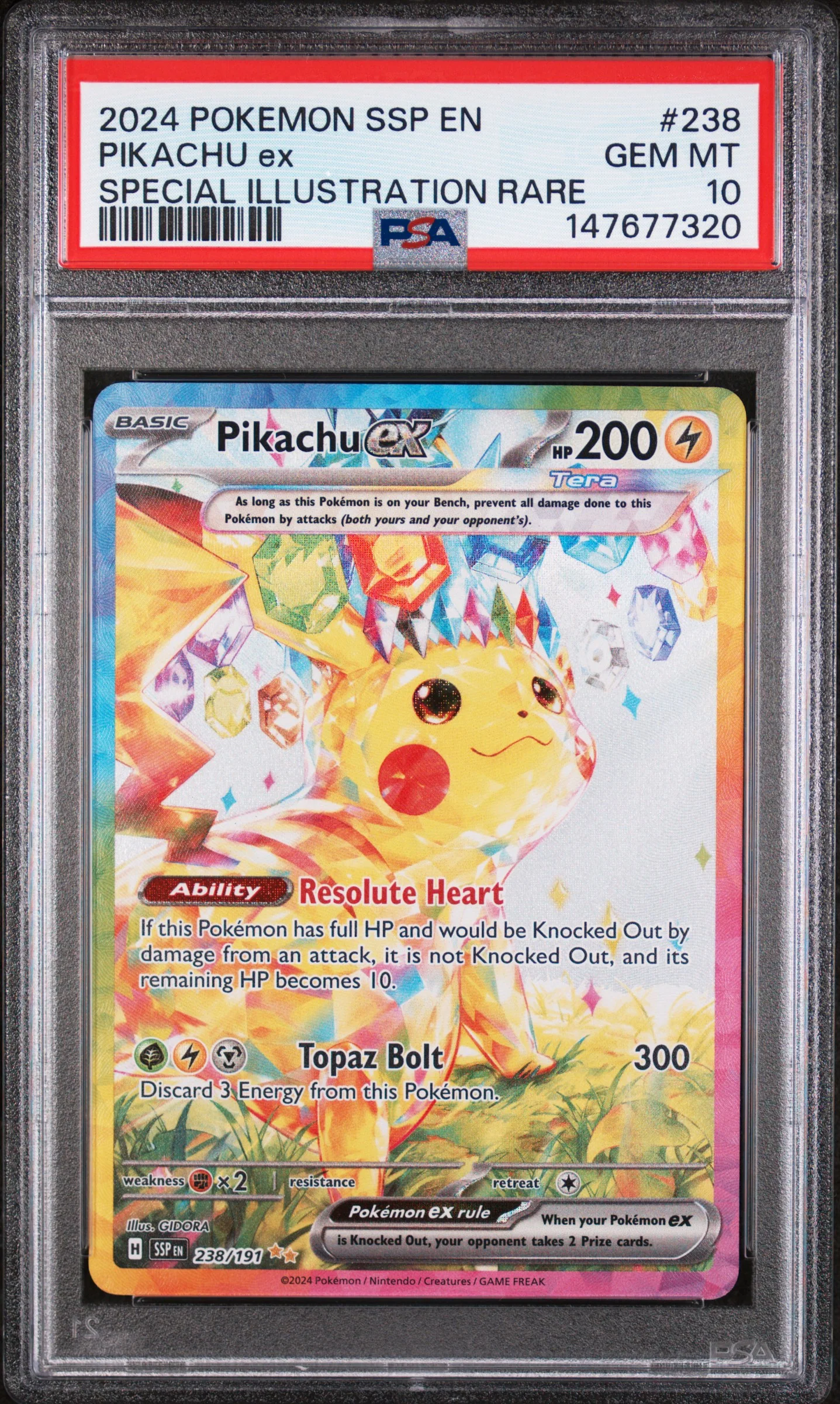 PIKACHU ex | 2024 POKEMON SSP EN-SURGING SPARKS 238 | SPECIAL ILLUSTRATION RARE | PSA GEM MT 10