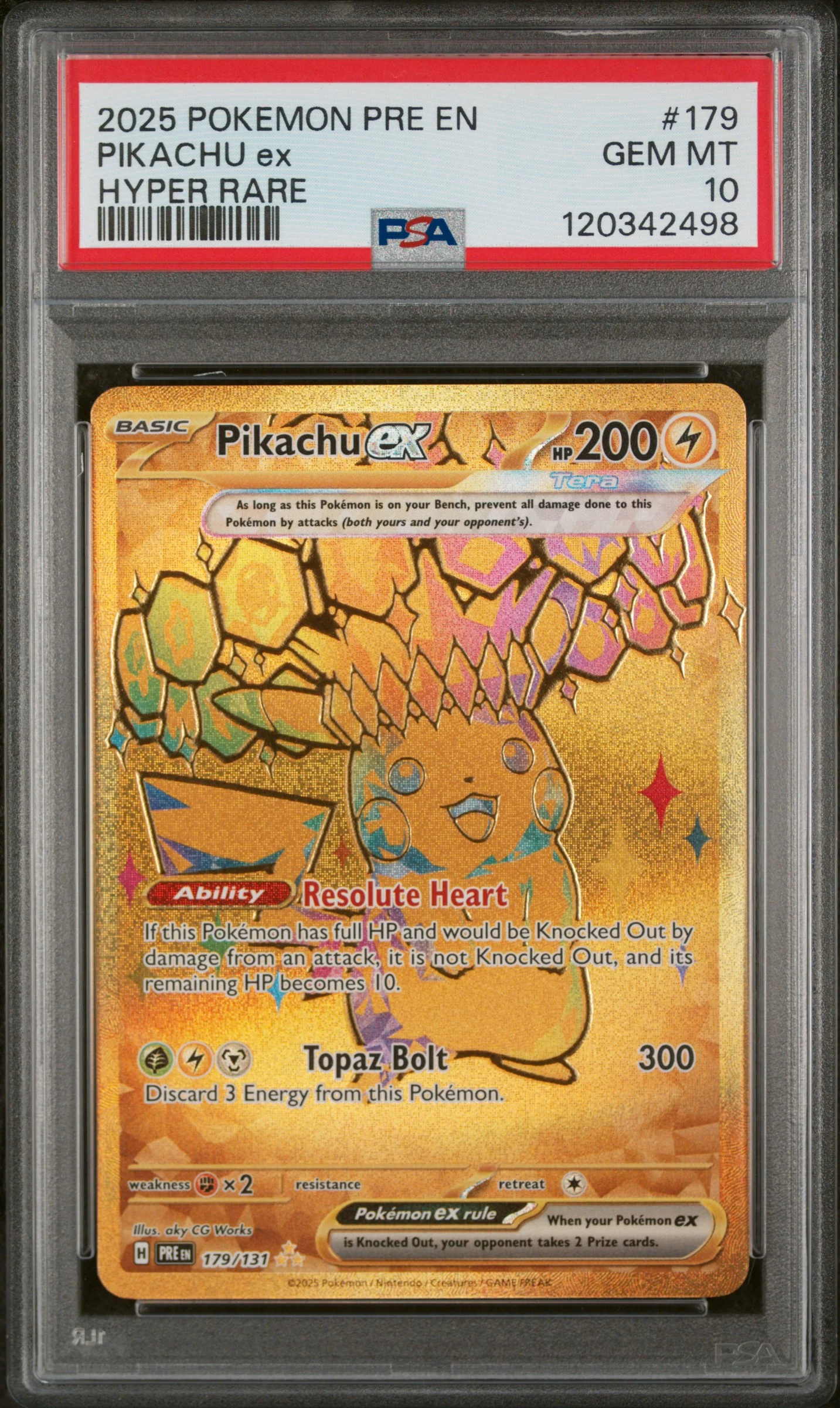 PIKACHU ex | 2025 POKEMON PRE EN-PRISMATIC EVOLUTIONS 179 | HYPER RARE | PSA GEM MT 10