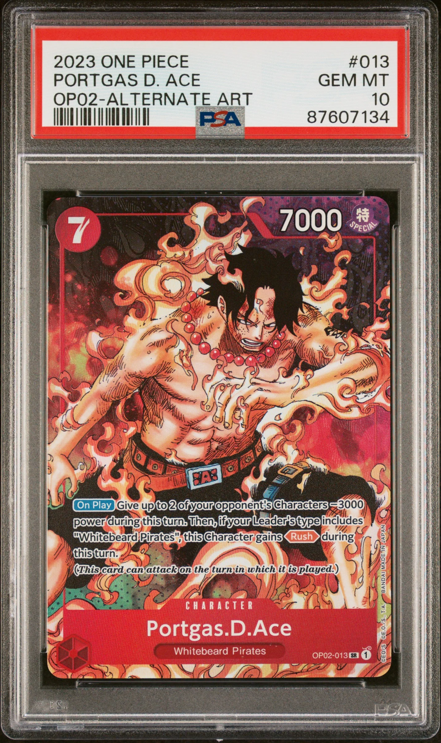 PORTGAS D. ACE | 2023 ONE PIECE OP02-PARAMOUNT WAR 013 | ALTERNATE ART | PSA GEM MT 10