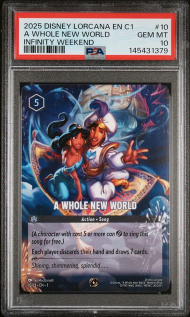 2025 DISNEY LORCANA EN C1-LORCANA CHALLENGE PROMO #10 A WHOLE NEW WORLD INFINITY WEEKEND PSA 10