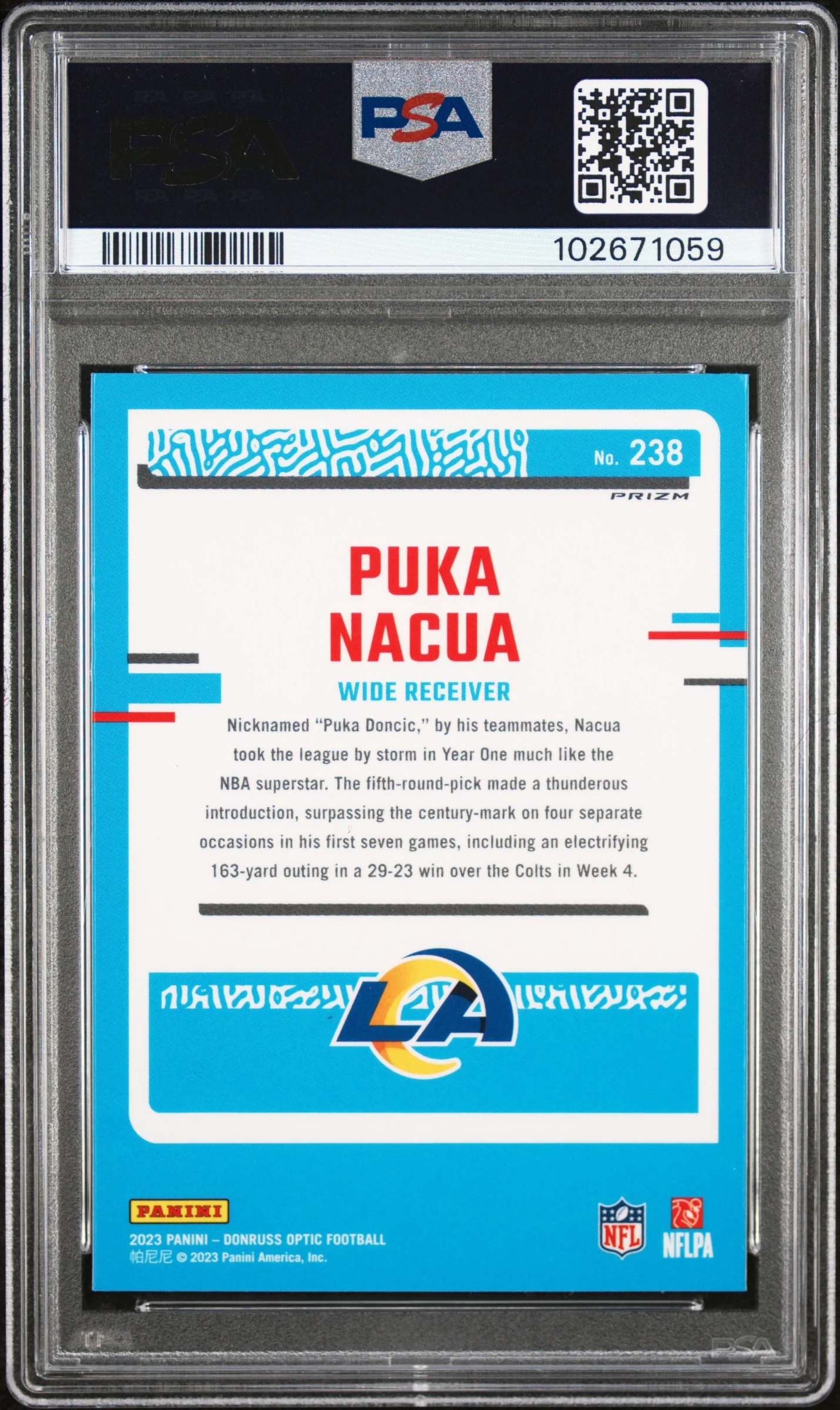 PUKA NACUA | 2023 PANINI DONRUSS OPTIC 238 | PINK | PSA GEM MT 10 - Image 2