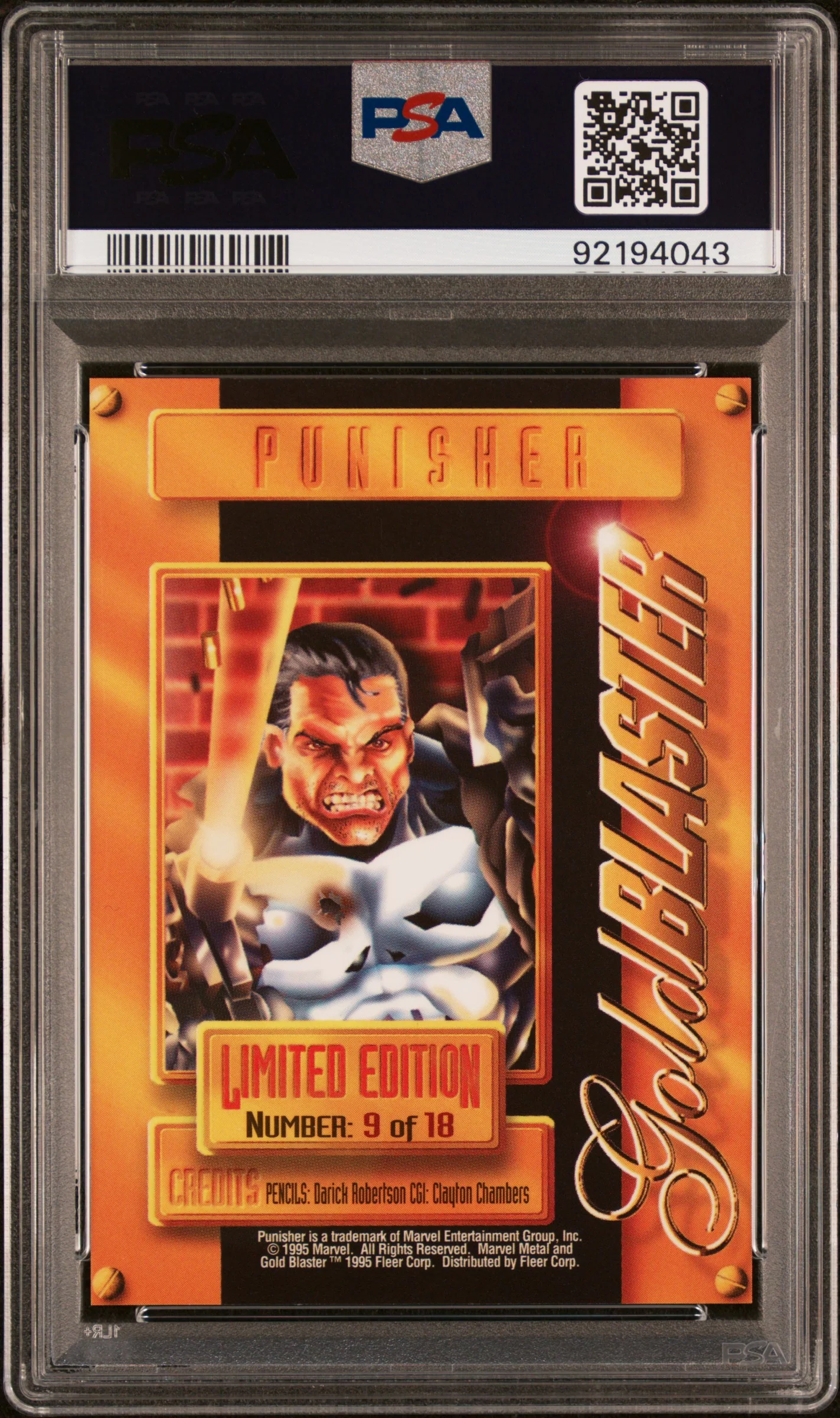 PUNISHER | 1995 MARVEL METAL METAL BLASTER 9 | GOLD BLASTER | PSA NM 7 - Image 2