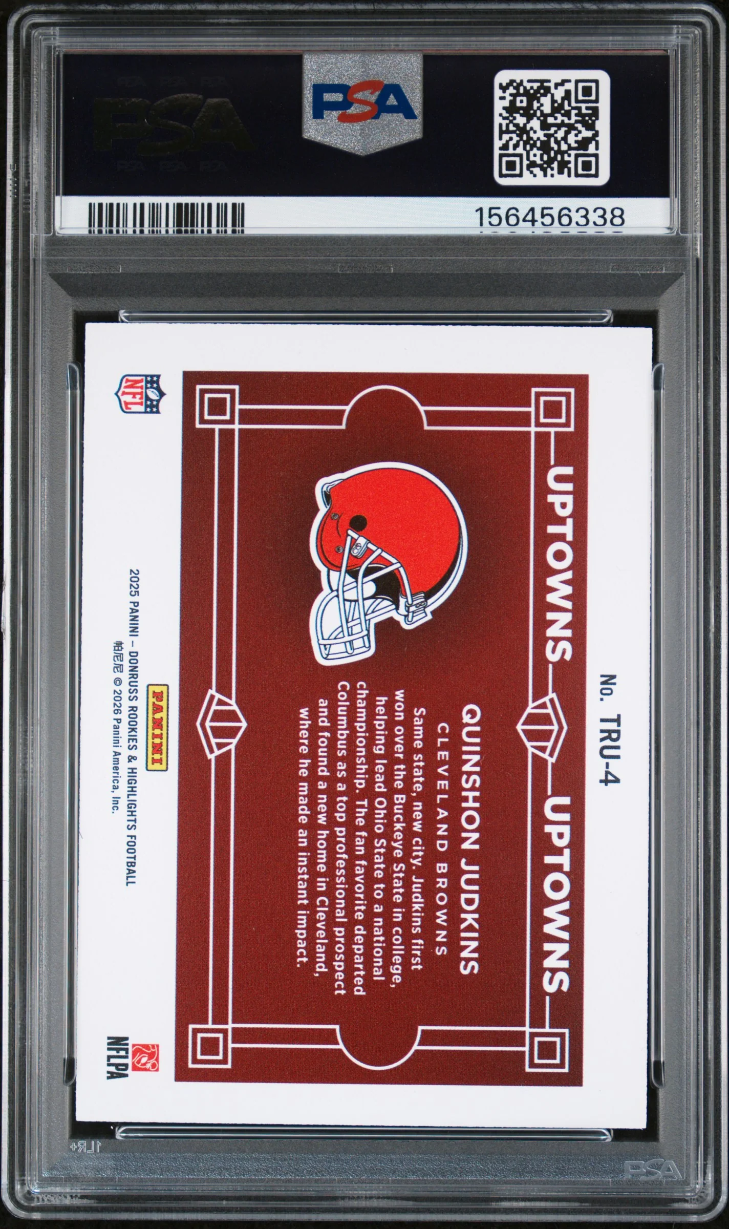 QUINSHON JUDKINS | 2025 DONRUSS ROOKIES & HIGHLIGHTS THE ROOKIES UPTOWNS 4 | PSA GEM MT 10 - Image 2