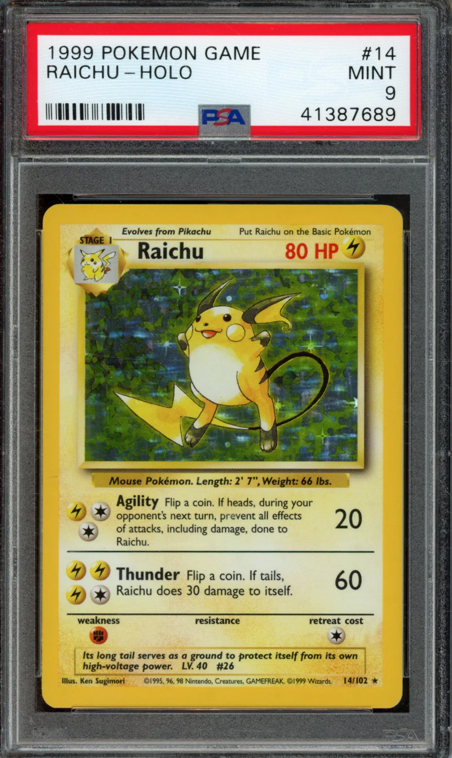 RAICHU-HOLO | 1999 POKEMON GAME | PSA MINT 9