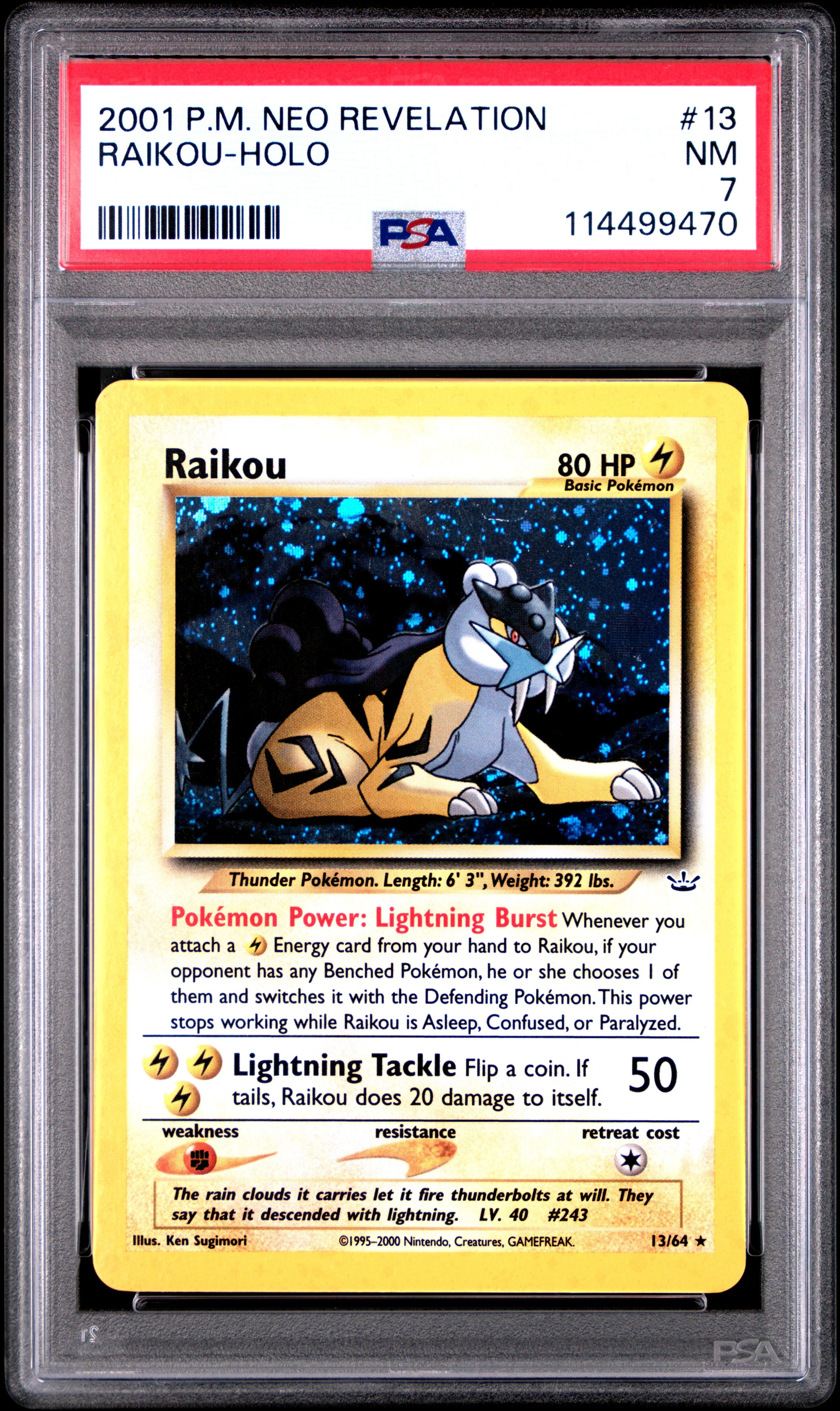 RAIKOU-HOLO | 2001 POKEMON NEO REVELATION 13 | PSA NM 7