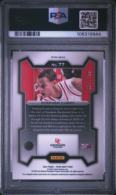 2024 PANINI PRIZM DRAFT PICKS #77 STEPHEN CURRY BLUE PRIZM PSA 9 - Image 2